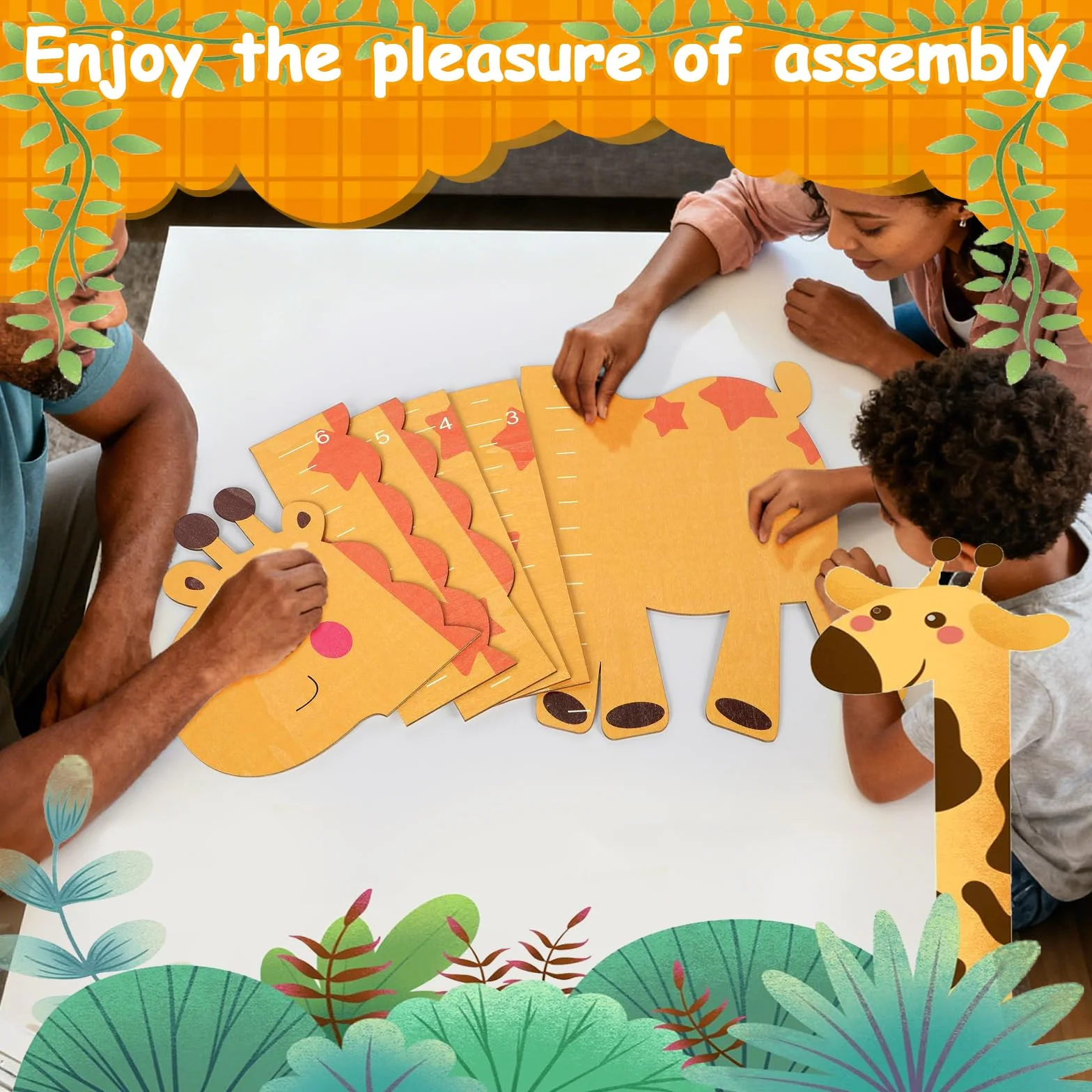 Toise pour enfants 180 cm en bois personnalisable girafe jaune décoration murale