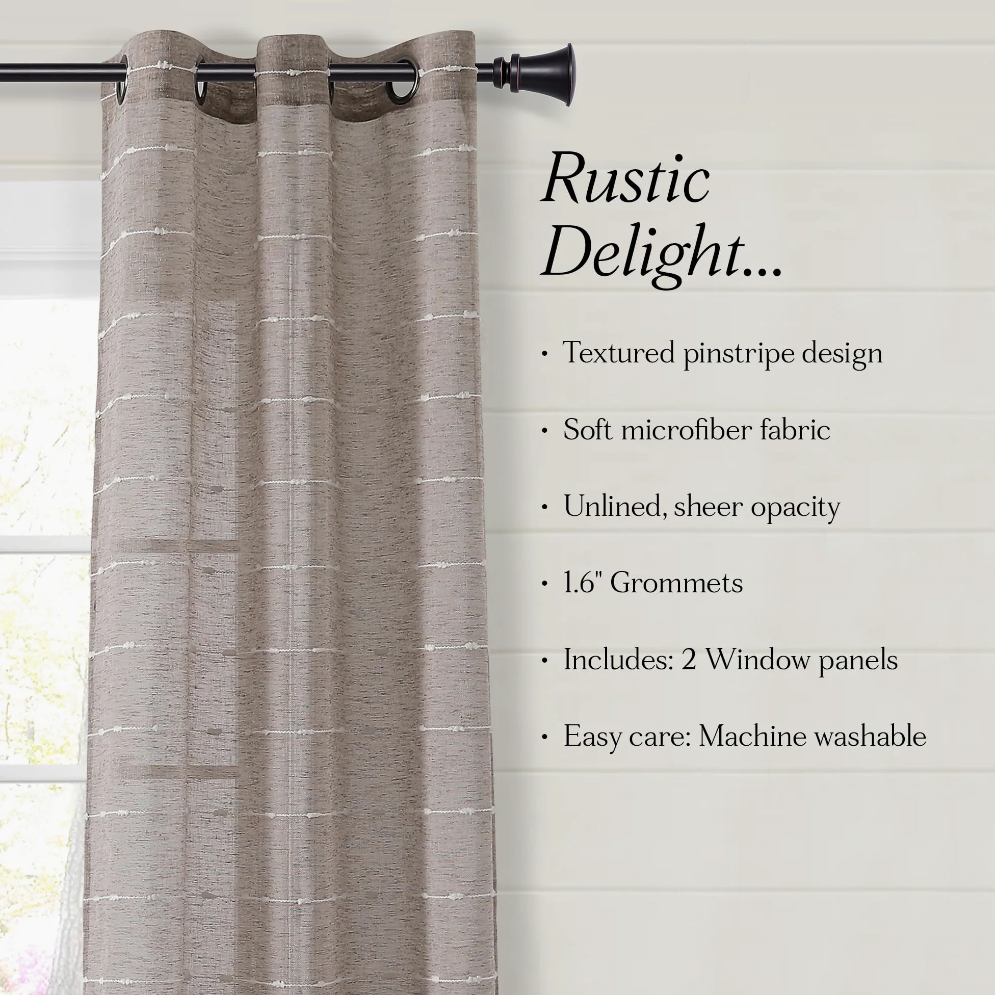 Lush Decor Paire de Rideaux de fenêtre Transparents et texturés à œillets de Style Rustique, 96,5 x 213,4 cm (l x L), Marron