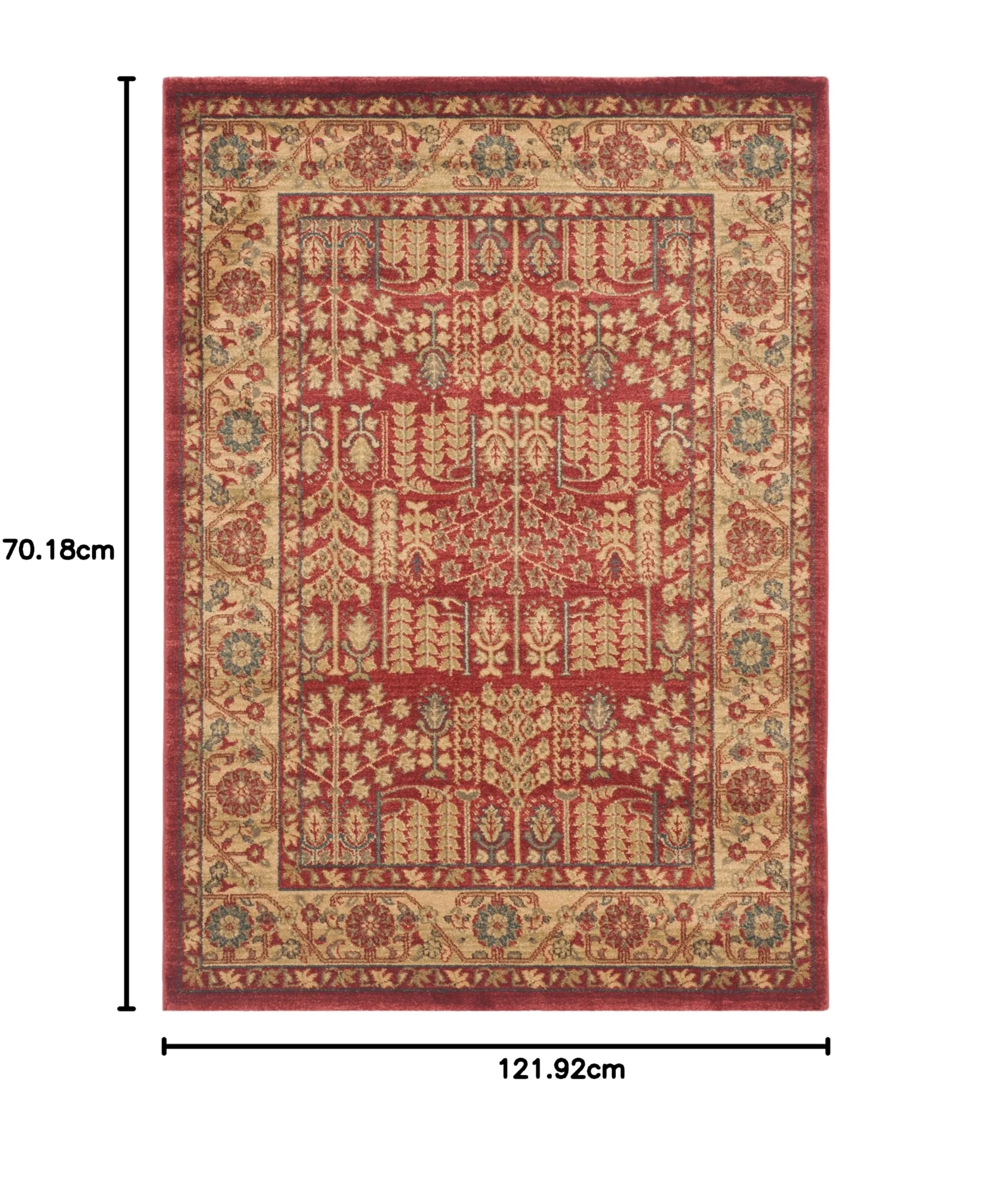 SAFAVIEH Tapis Traditionnel Pour Salon, Salle à manger, Chambre à coucher - Mahal Collection, Tapis à poil court, Rouge et Naturel, 122 X 170 cm
