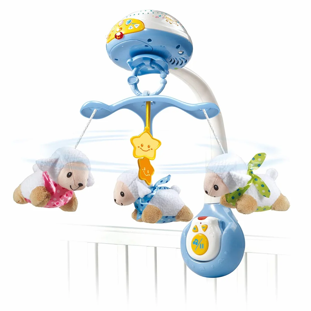 VTech Lumi Mobile Compte-Moutons Bleu, Mobile Musical Lit Bébé avec Télécommande, Projection au Plafond, Berceuses, Bruits Blancs