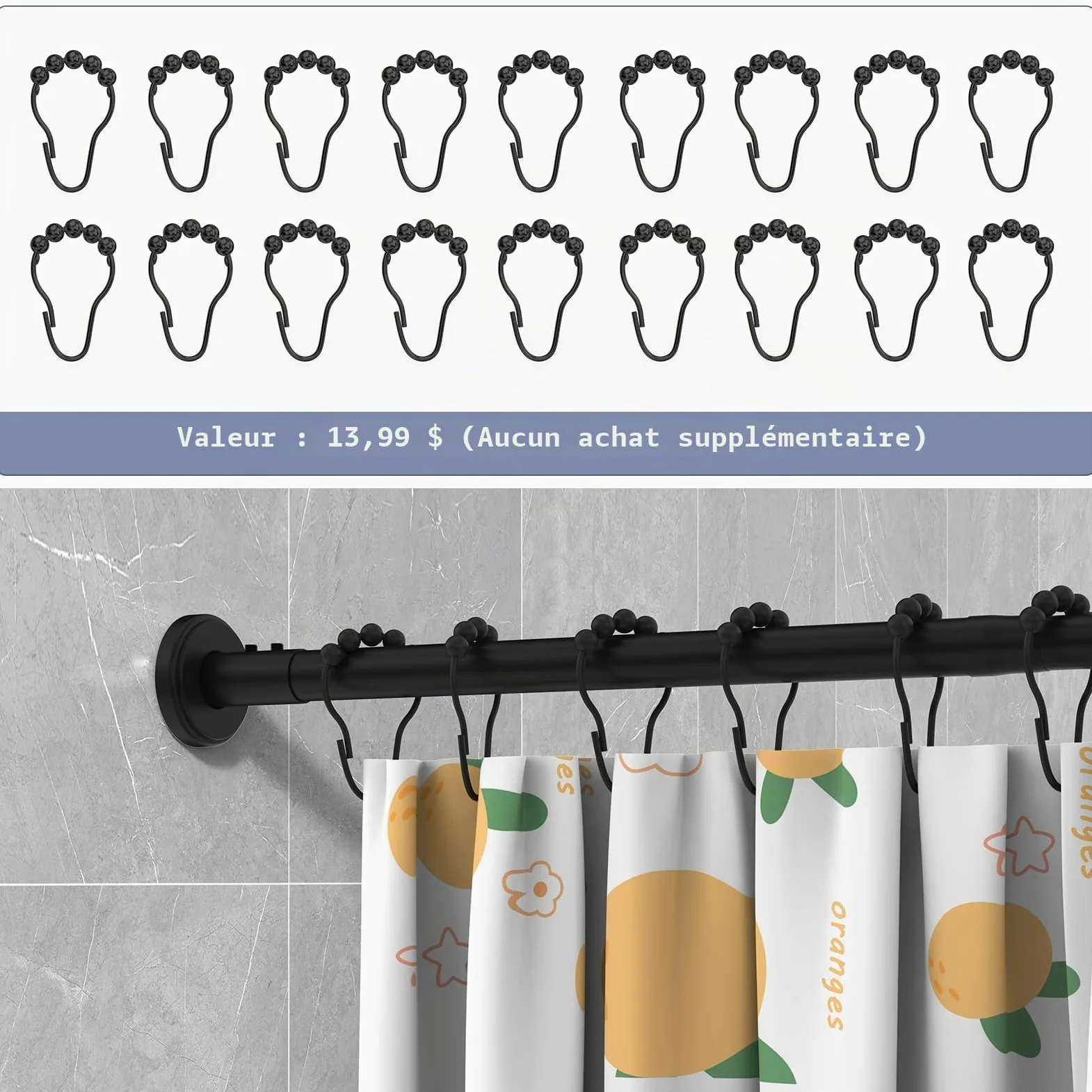 Tringle à Rideau de Douche L Sans Perage Barre De Douche Angle Extensible Acier Inoxydable 70-100 x 90-120cm Avec 24 Anneaux de Rideaux,pour Salle de Bain Baignoire Magasin de Vtements -Noir