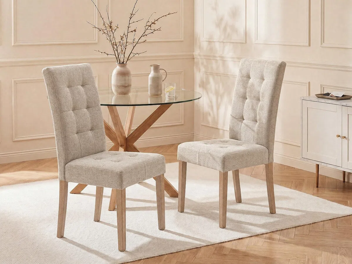 Vente-unique - Lot de 2 chaises en Tissu et Bois - Beige - VILLOSA - Salle à Manger