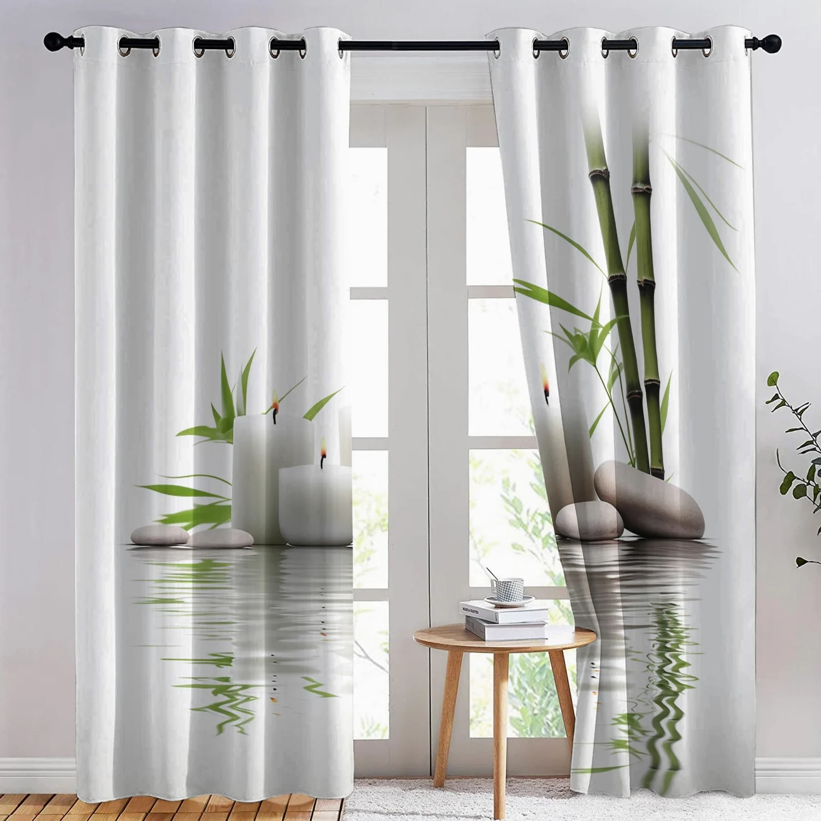 Rideau Zen - Rideau Occultant Thermiques Jardin Zen Spa Méditation Japonaise, Lot de 2 Rideaux à Oeillets pour Decoration Chambre Salon, Draperies Intérieurs Fenetre, 140x240 cm (LxH)