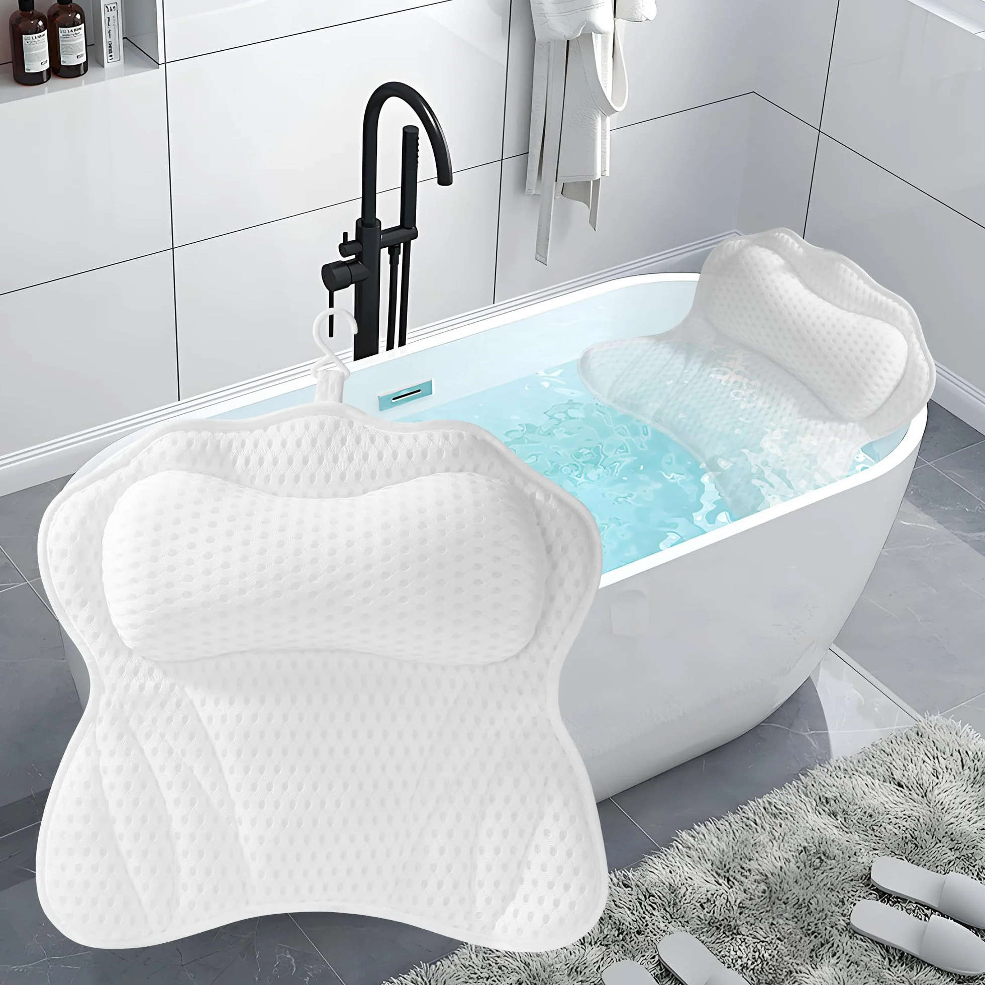 Coussin Baignoire Adulte 4D Air Mesh 6 Ventouses Antidérapantes