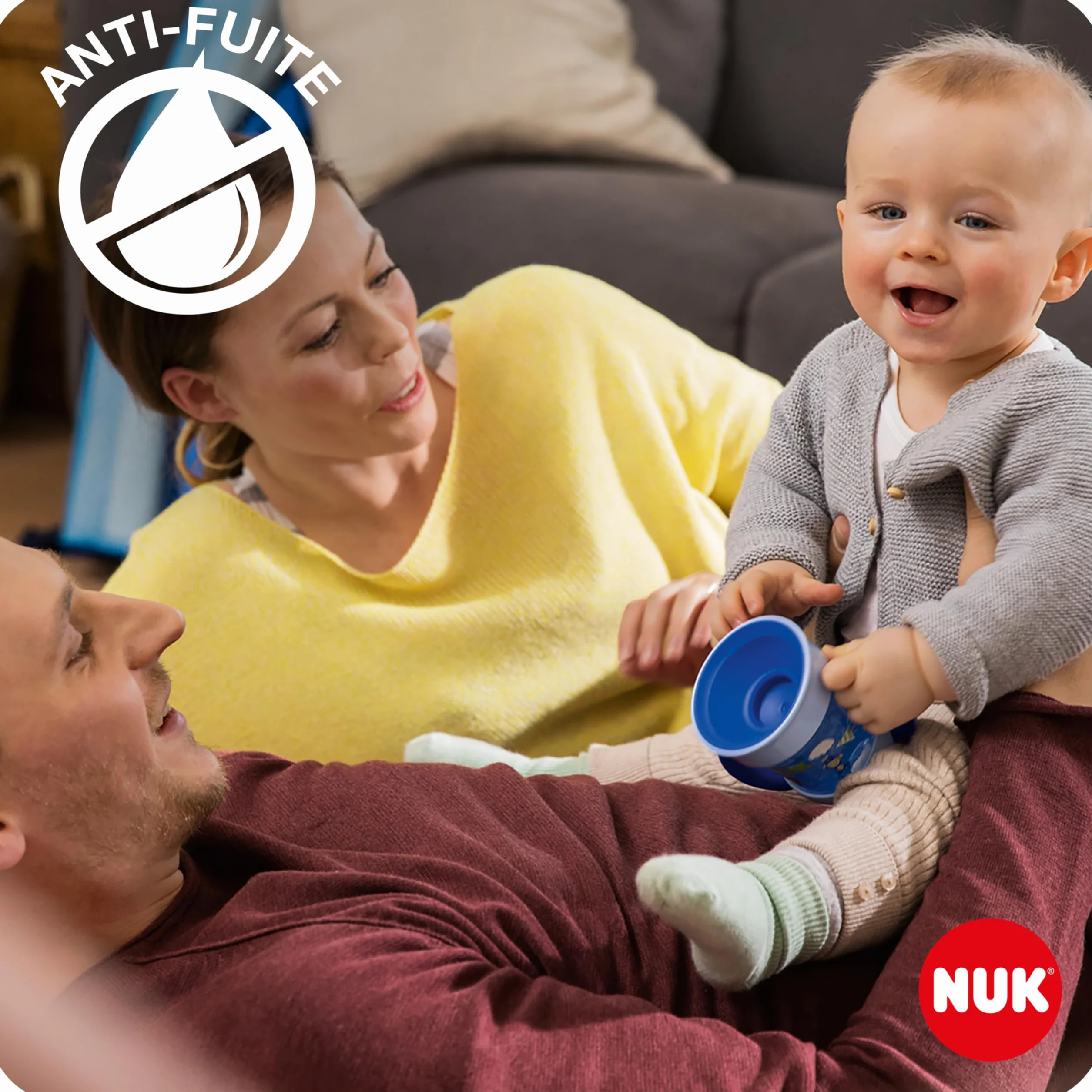 NUK Magic Cup Tasse d’Apprentissage 160 ml Turquoise (souris) - Rebord antifuite 360° Poignées ergonomiques 6+ mois