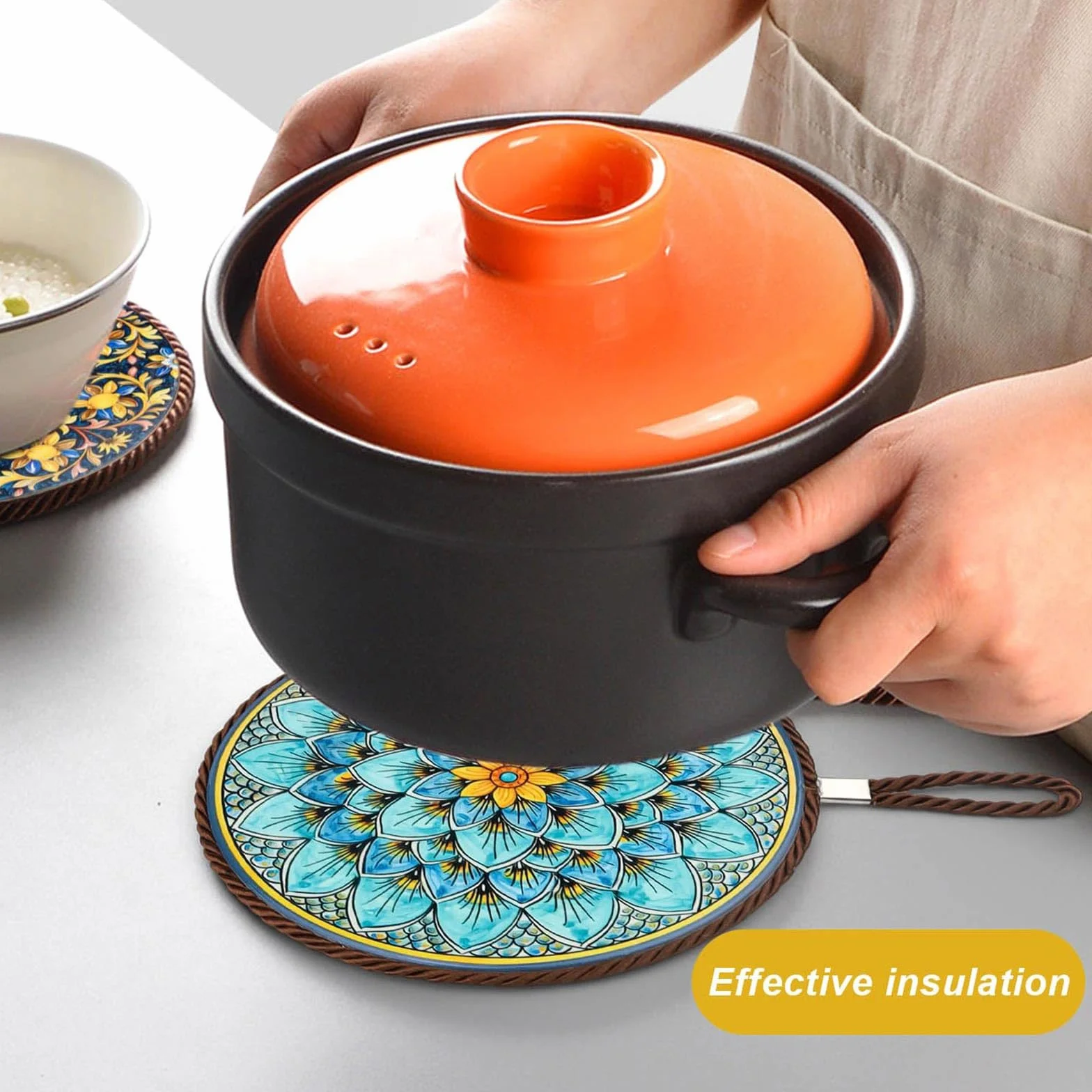 Dessous de Plats 4 Pièces Céramique Anti-Brûlure 17 mm pour Tasses, Bols, Casseroles