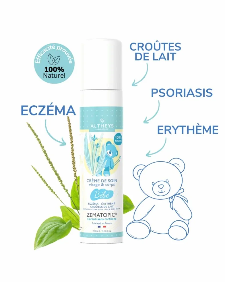 Zematopic Crème Bébé Eczéma 200ML Apaise Protège Répare Fesses Bébé Sans Parfum Sans Cortisone
