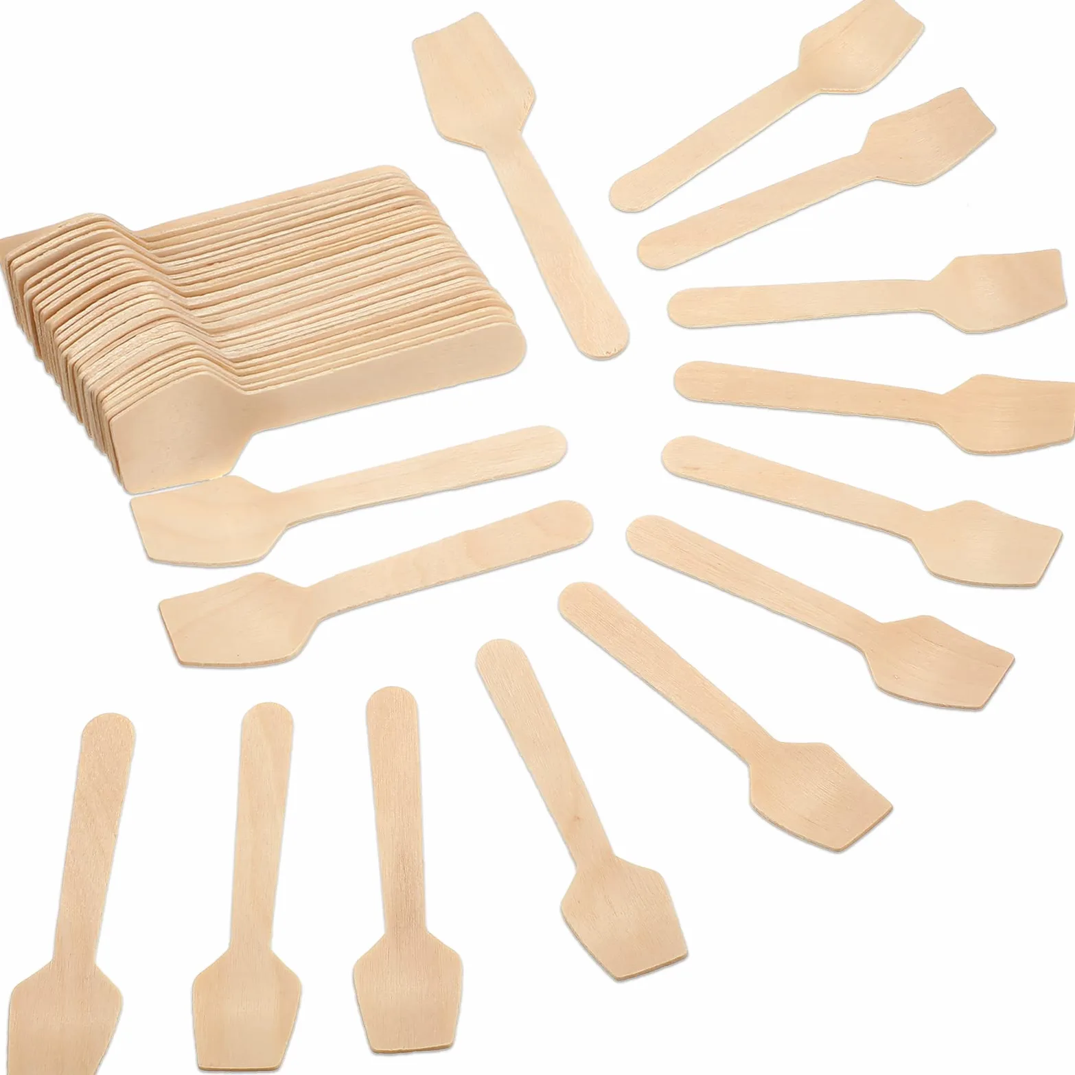Lot de 1500 mini cuillères en bois jetables de 10,2 cm pour fête d'anniversaire, mariage, crème glacée, yaourt, gâteau, dessert