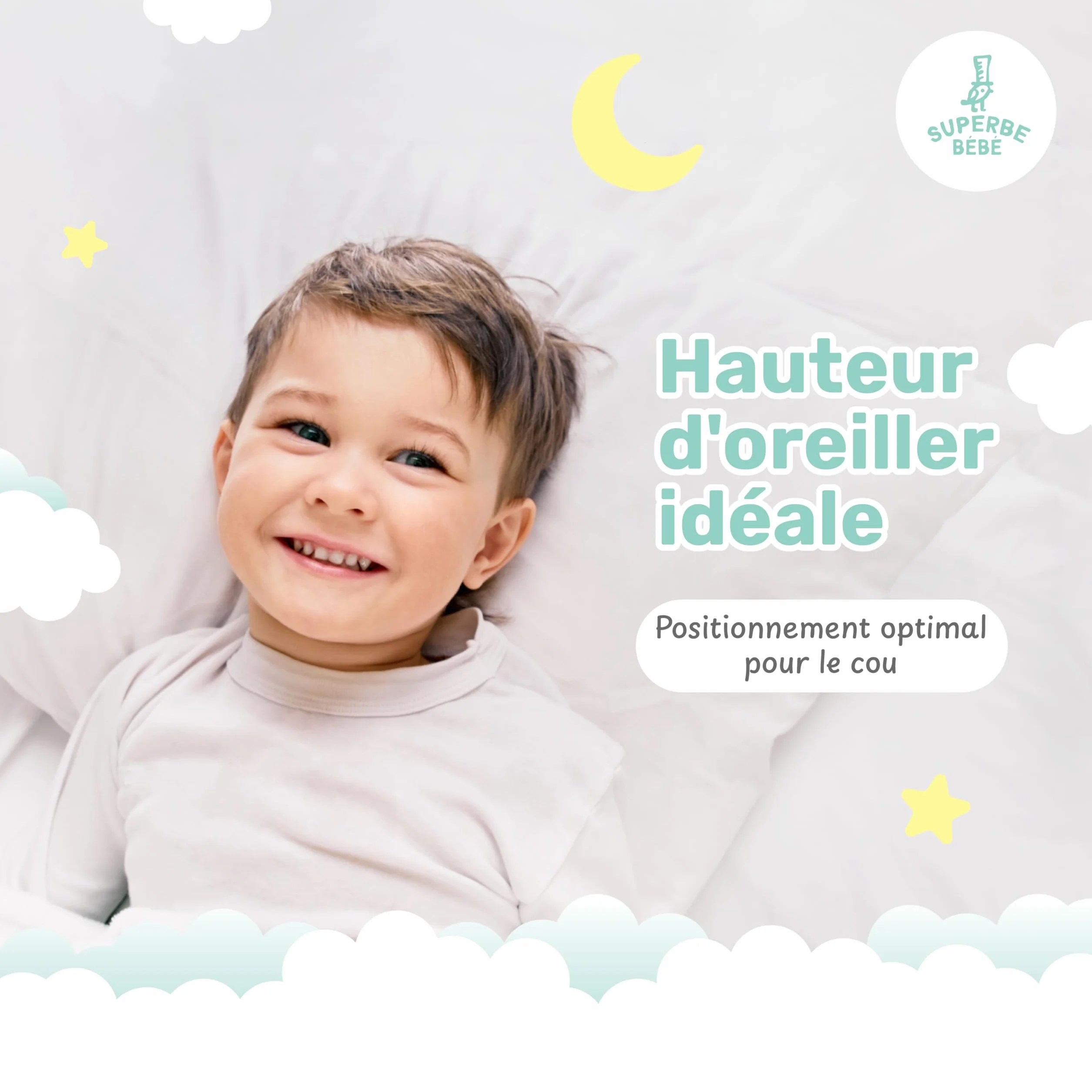 Oreiller Enfant 40x60 cm Coton Oeko-TEX Coussin Bebe Hypoallergénique Lavable en Machine