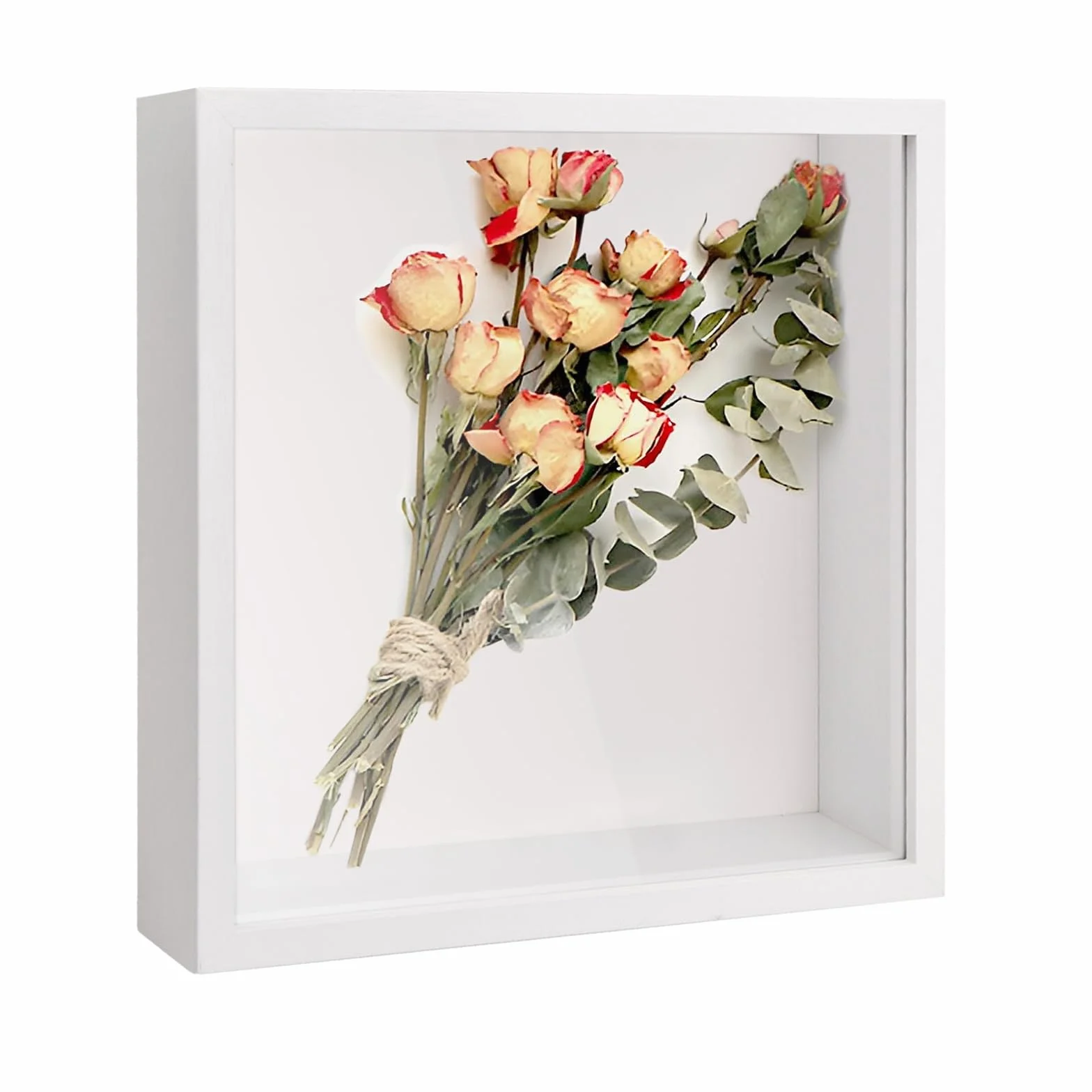 Cadre de Boîte d'Ombre 3D en Bois 27x27cm Blanc pour Photos Médailles Souvenirs