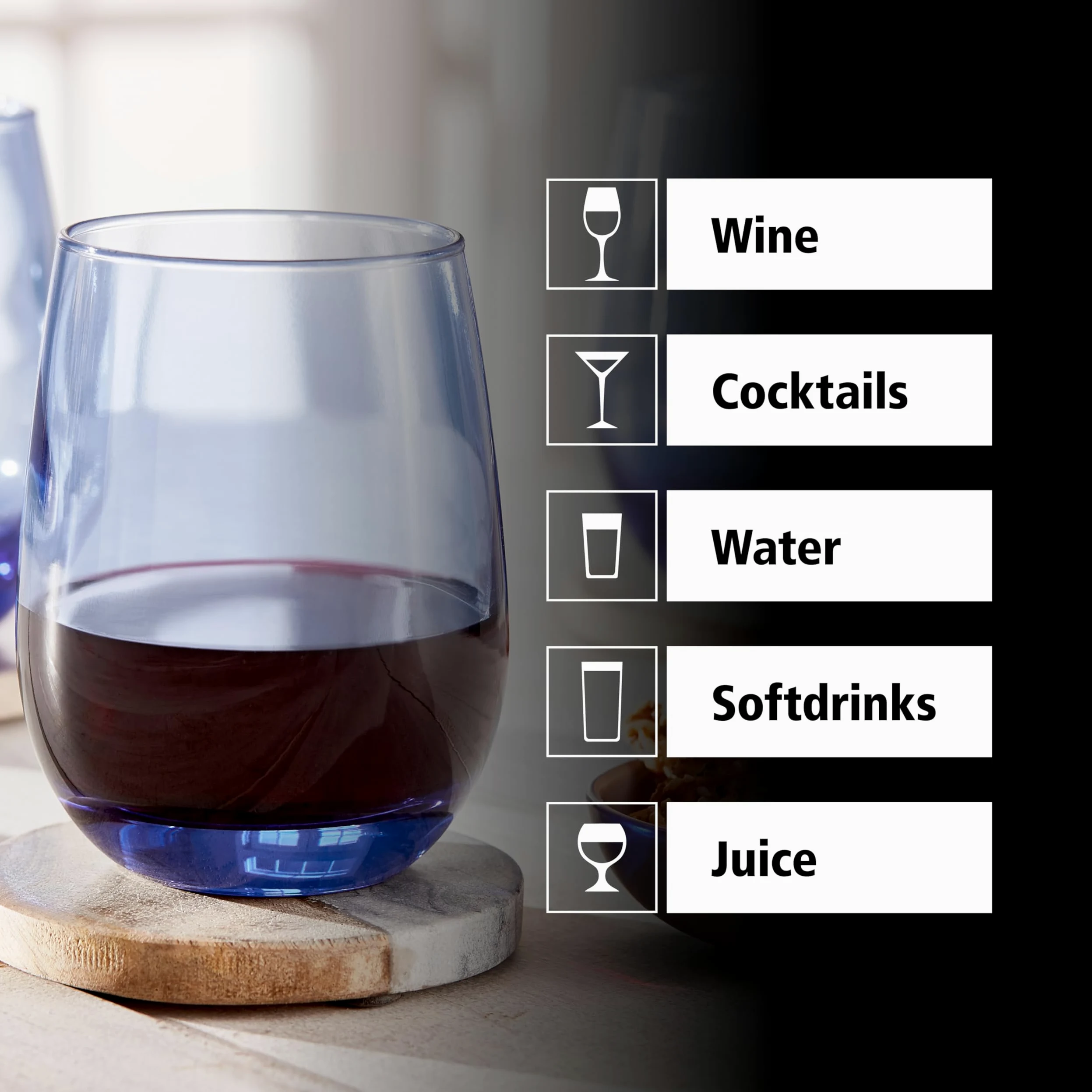 LIBBEY 70272 Verre à vin/verre universel « STEMLESS », 451 ml, lot de 12