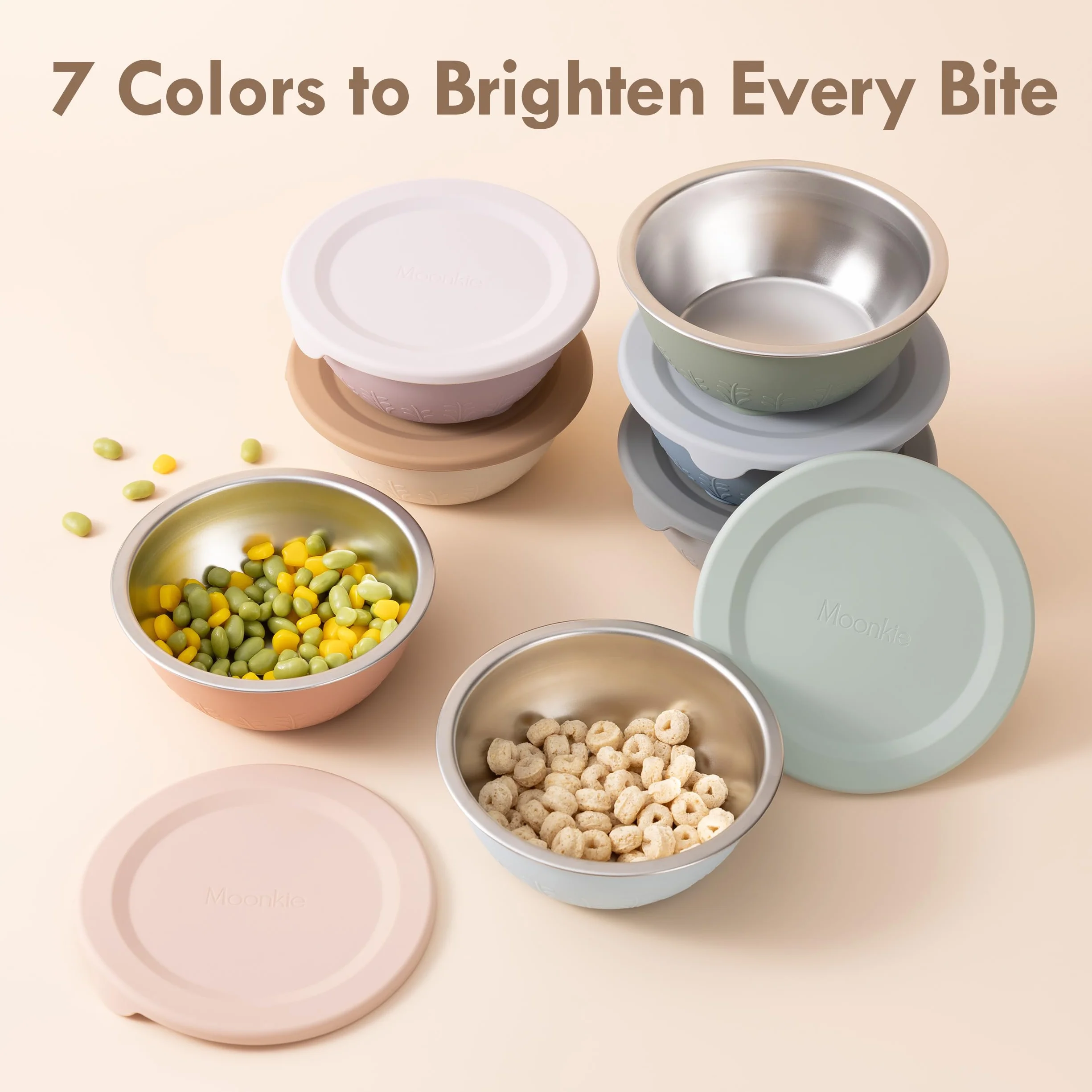 Moonkie Bols Bébé Inox 13oz Lot de 2 Bleu Pastel Vert Sauge Sans BPA Passe au Lave-Vaisselle