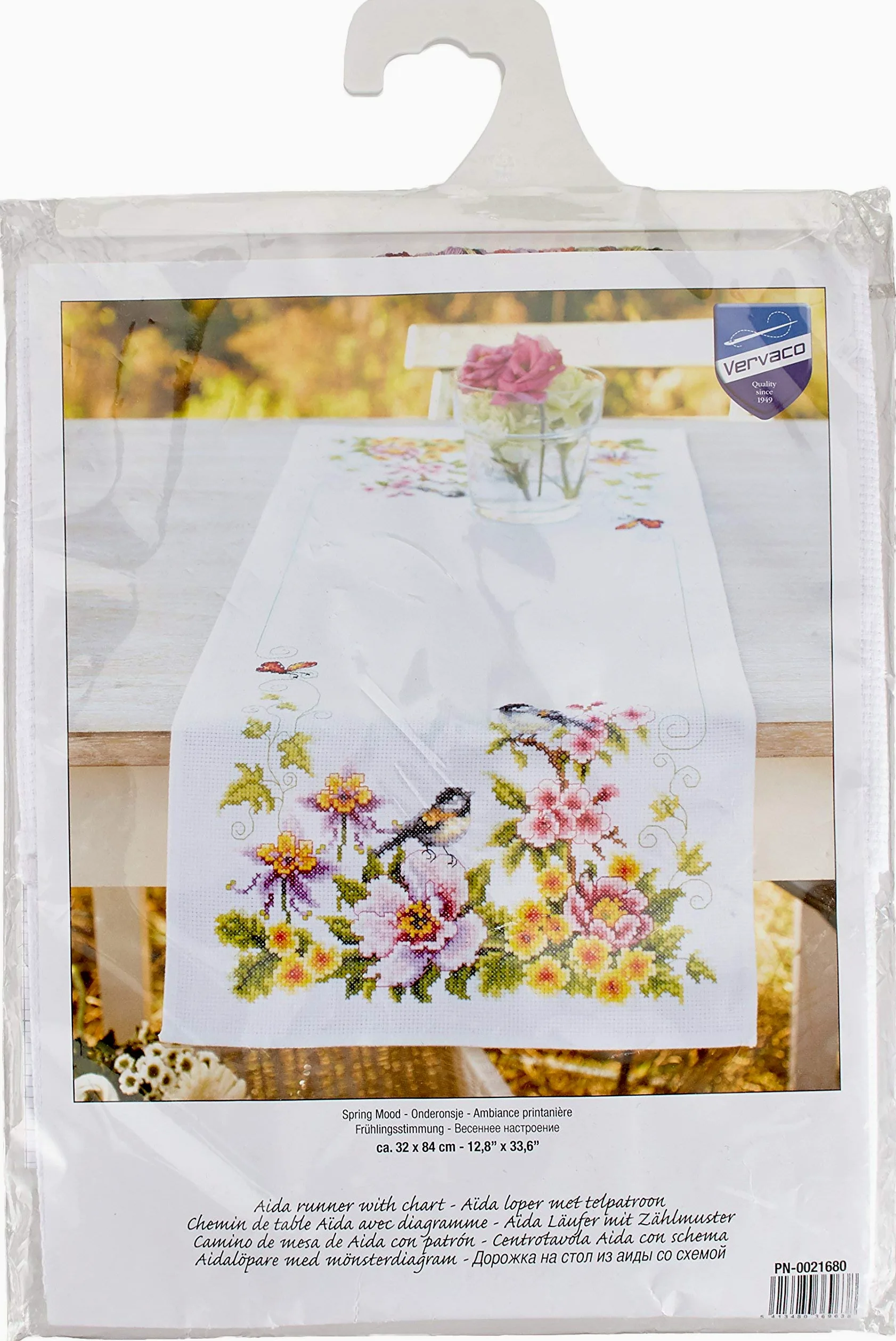 Vervaco De Point De Croix Compté Chemin De Table AMBIANCE PRINTANIÈRE Broderie Kit Complet Adulte Loisir Créatif Maison Decoration Manuelle Table Cadeou DIY ca. 32 x 84 cmCross Stitch