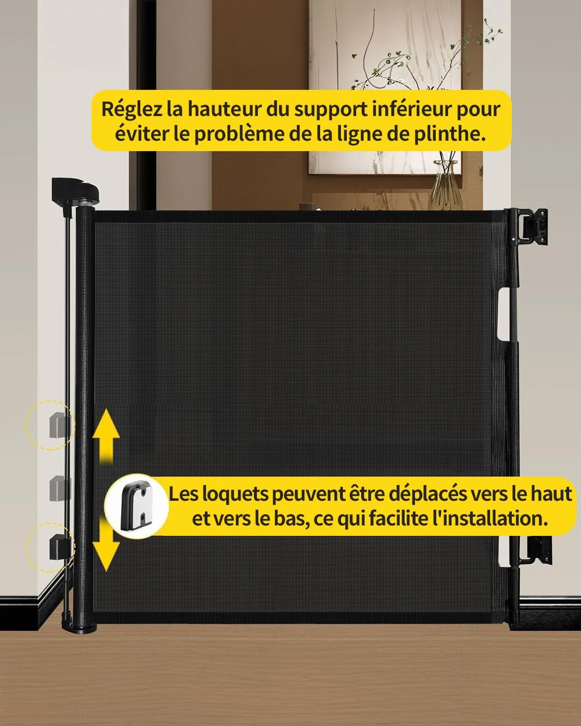 Barrière de Sécurité Enfant Extensible Rétractable 0-140cm - Barrière Escalier Enfant et Chien Intérieur/Extérieur Noir