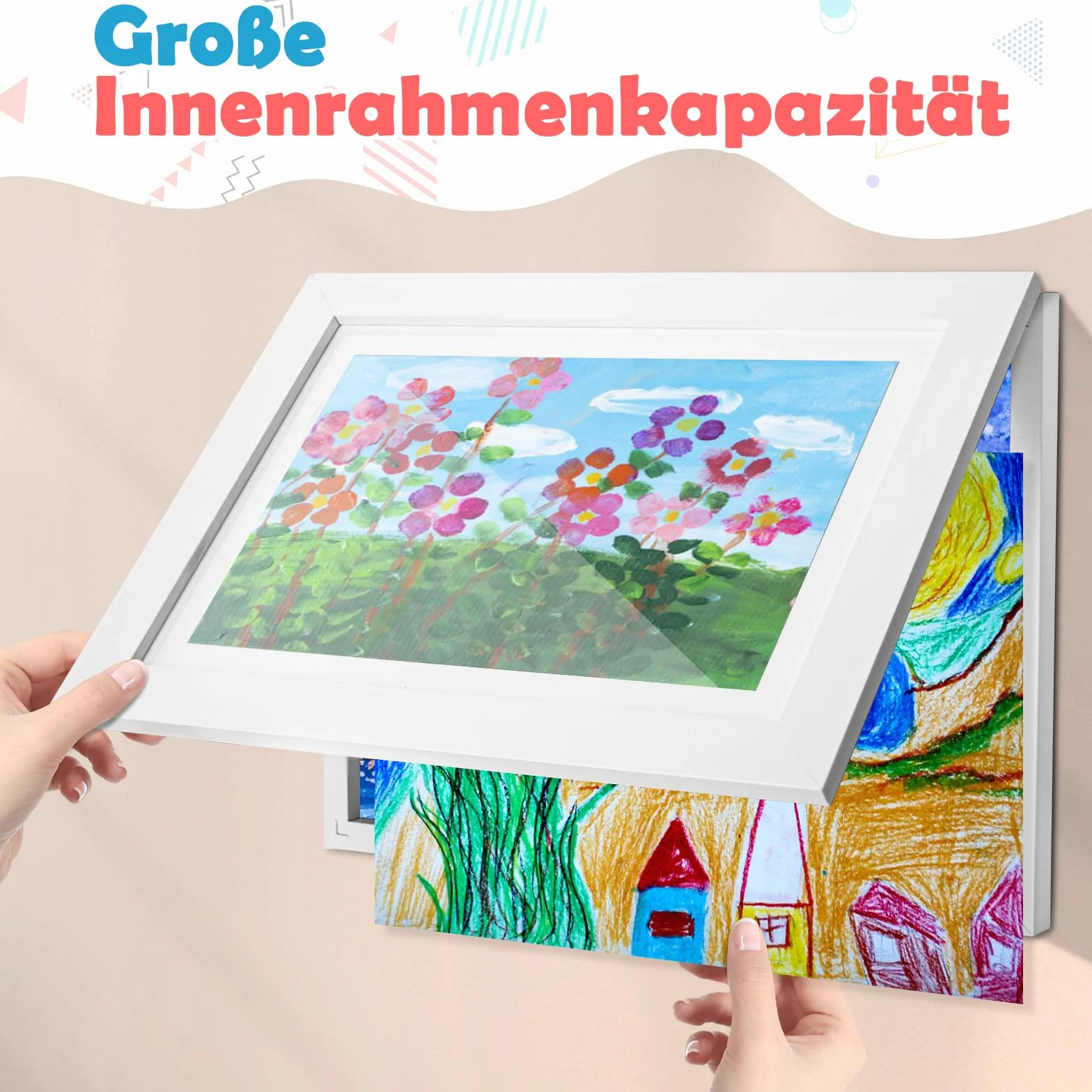 Cadre Dessin Enfant A4 Pliable pour Photos D'Enfants, Cadre Photo D'art (Blanc)