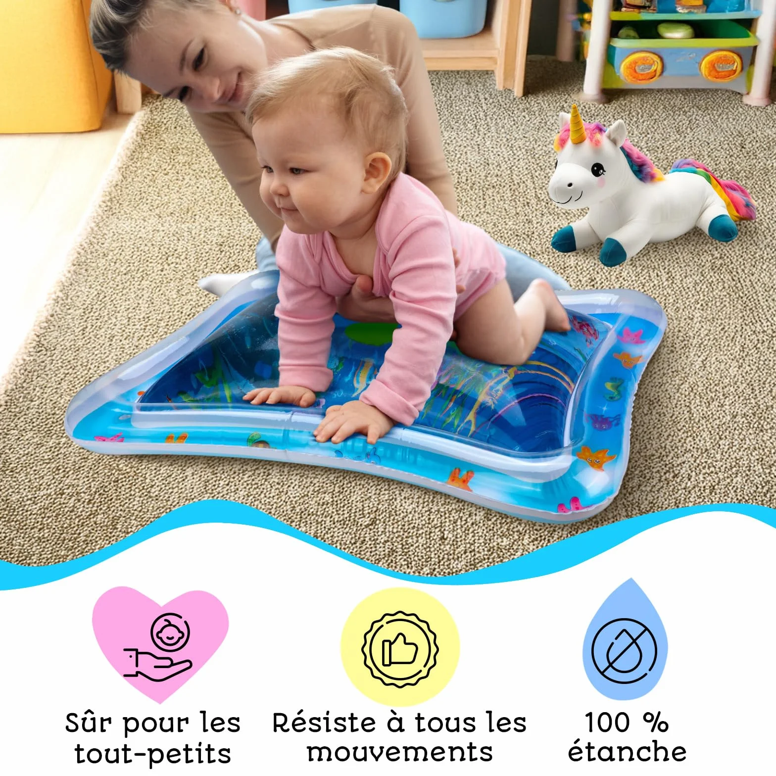 Tapis d’Eau Bébé – Tapis d’Éveil Sensoriel Gonflable sans BPA | Jouet d’Éveil & de Motricité