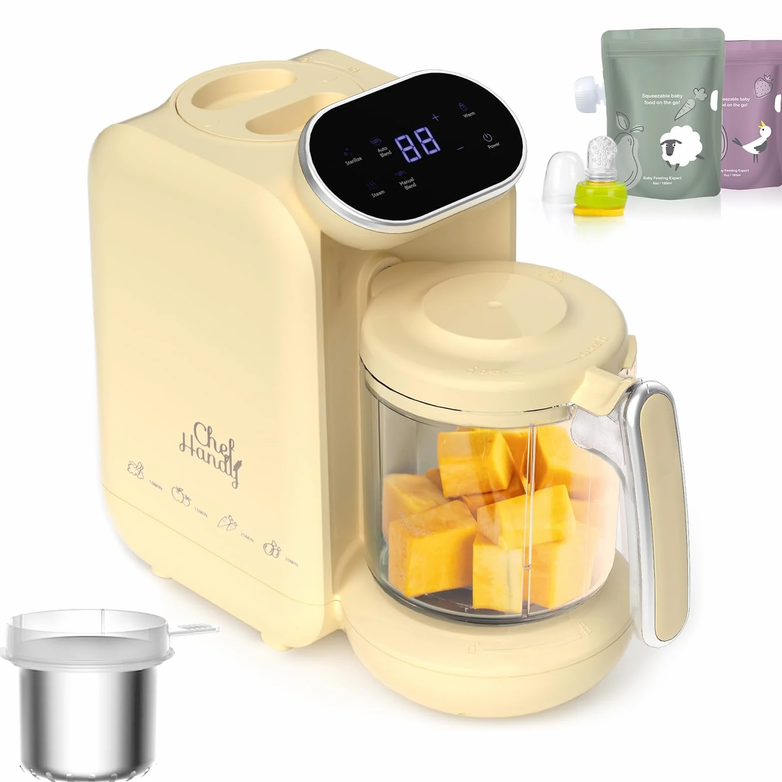 Robot Cuiseur Mixeur Bébé 5 en 1, Cuisson Vapeur Douce Rapide, Multifonctions (Jaune)