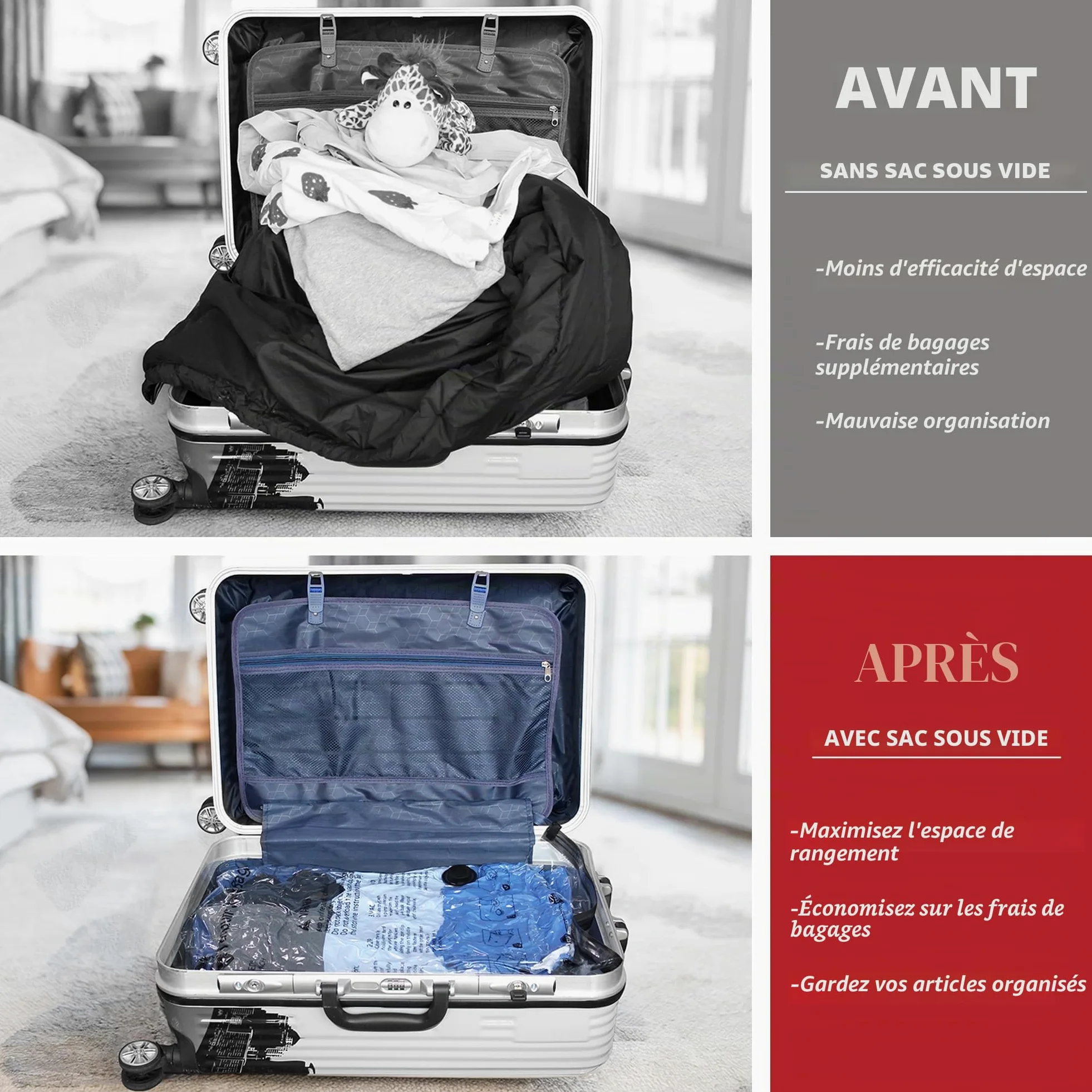 Lot de 10 grands sacs de rangement sous vide avec pompe électrique, 10 grands sacs de voyage pour vêtements de voyage avec fermeture hermétique pour vêtements, oreillers, couettes, couvertures