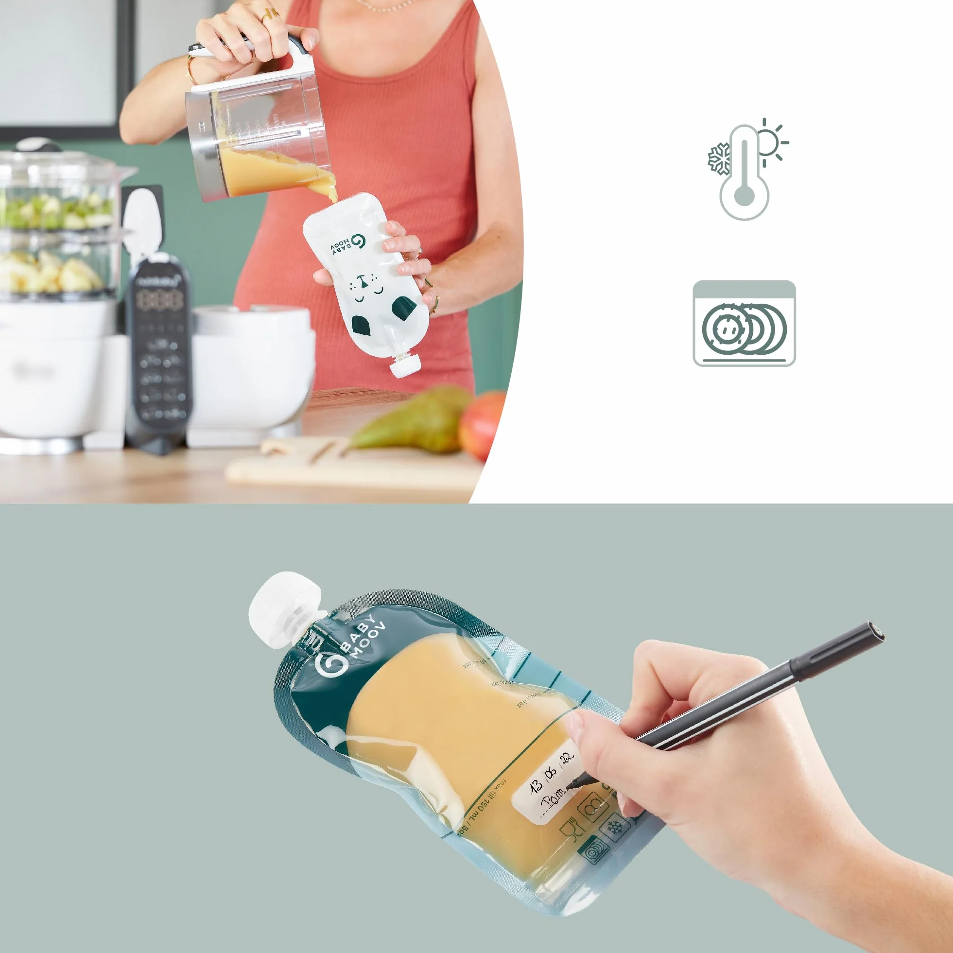 Babymoov Gourdes Réutilisables 150ml Bébé Enfant Plastique Recyclé sans BPA Hermétiques