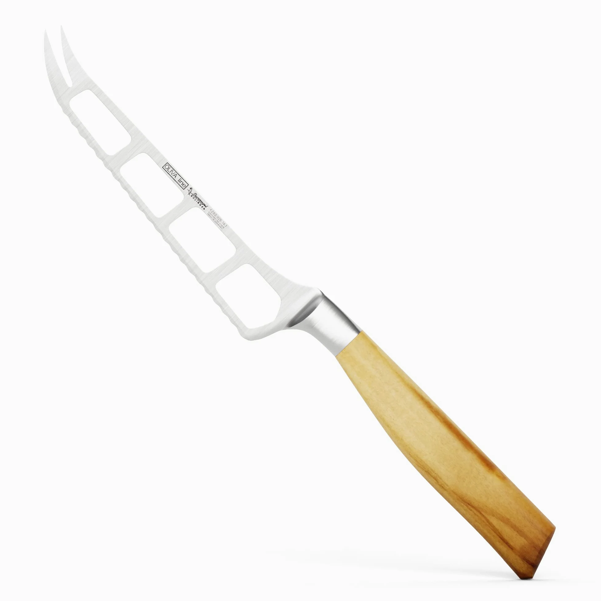 Burgvogel Solingen Couteau à Fromage 14 cm forgé Bois d'olivier, Oliva Line, Bord dentelé, Inoxydable, Brillant, Tranchant