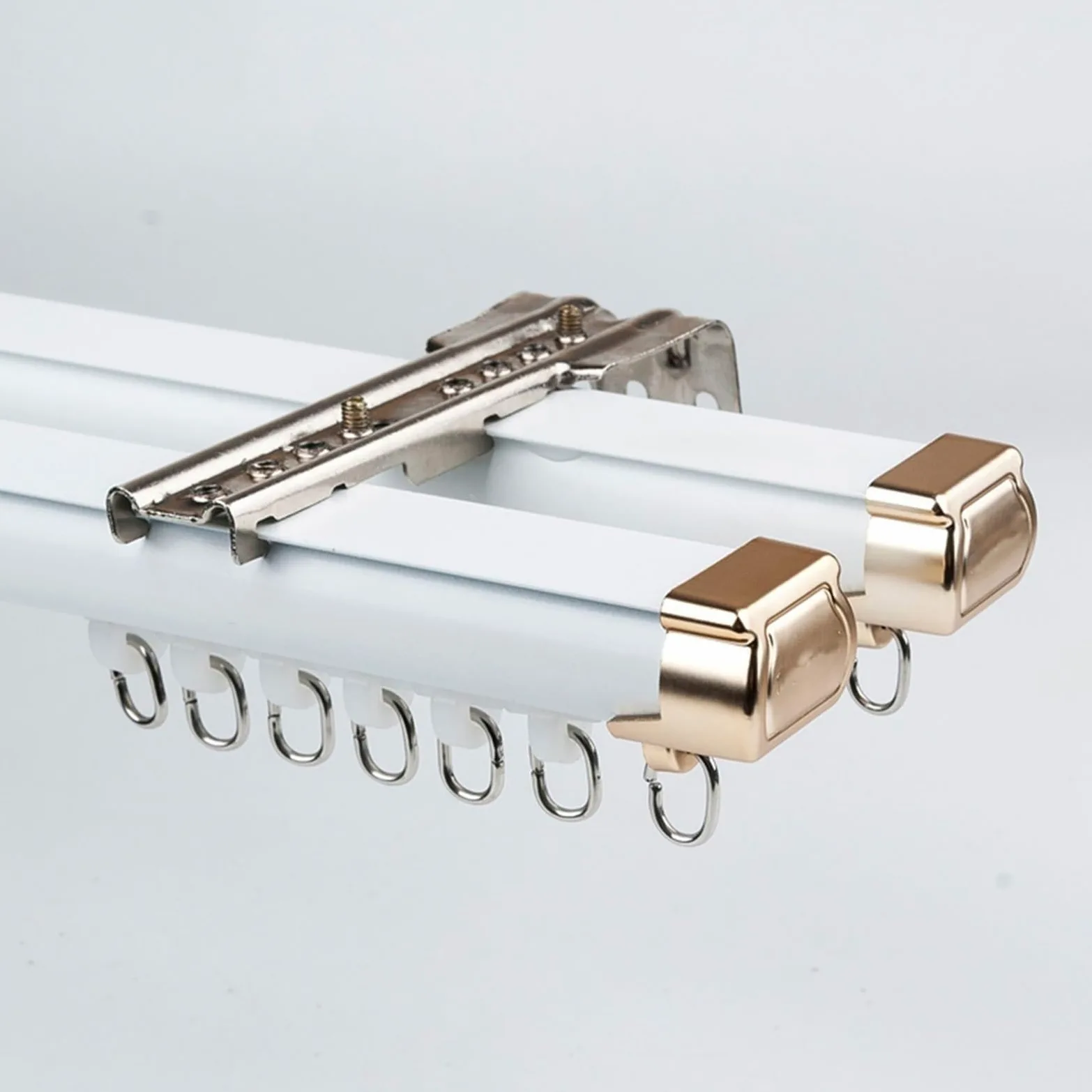 Rail de Rideau Double Aluminium Rail Plafond Mur, 1-6.0m Barre de Rideau | Tringle à Rideaux Double Robuste pour Séparation de Pièce, Chambre Salon, avec Accessoires(White-Wall,1.4m)