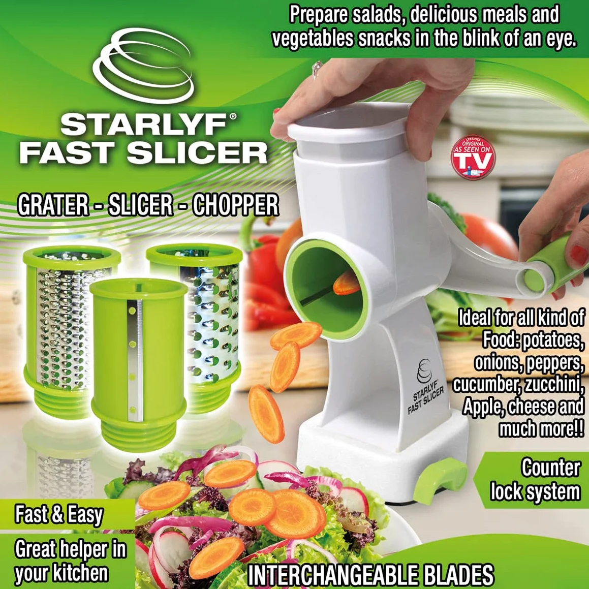 Starlyf Fast Slicer Trancheuse Légumes Multifonction Professionnelle avec Lames en Acier