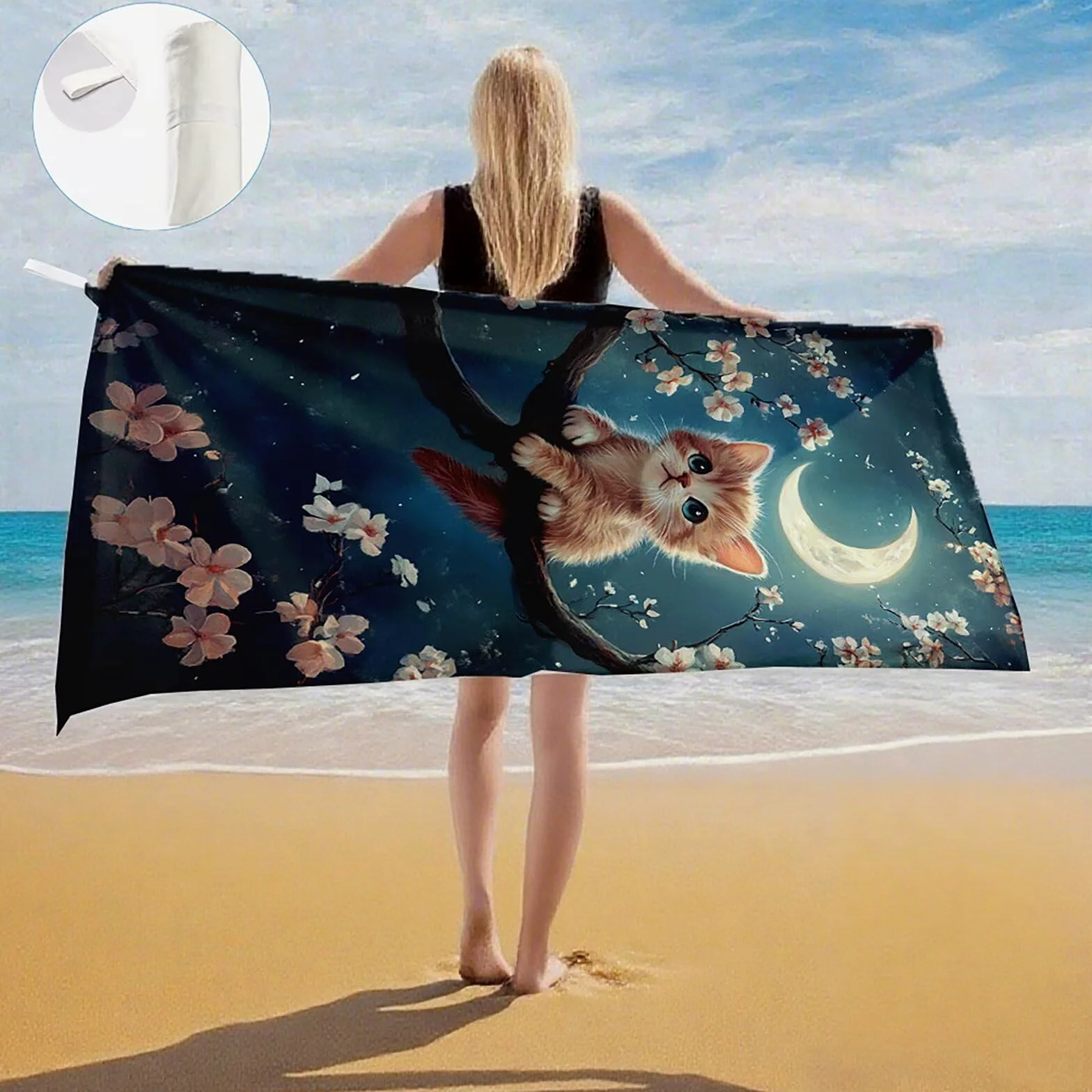 Serviette de Plage Microfibre Serviette Plage 100x220 2 Pack Séchage Rapide, Anti-Sable, Absorbante Fonction drap de plage xxl pour Bain, Sport, Voyages, Sauna, Piscine, Yoga, avec Sac Chat Q-4