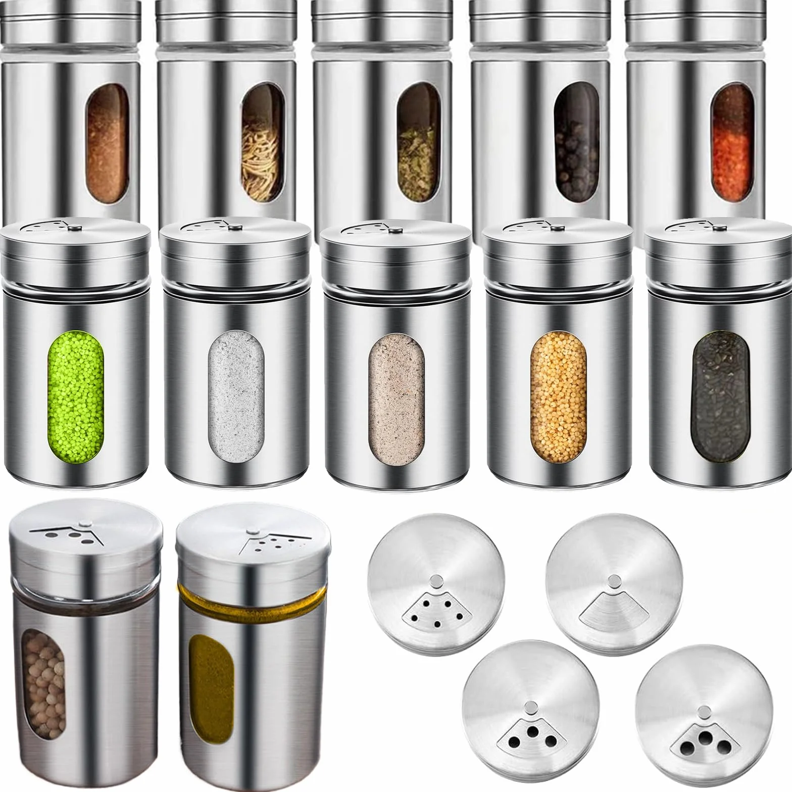 Pots Épices Acier Inoxydable 100ml 3 Trous Dosage Pivotant, Set Boîtes Rangement Sel Poivre Cuisine