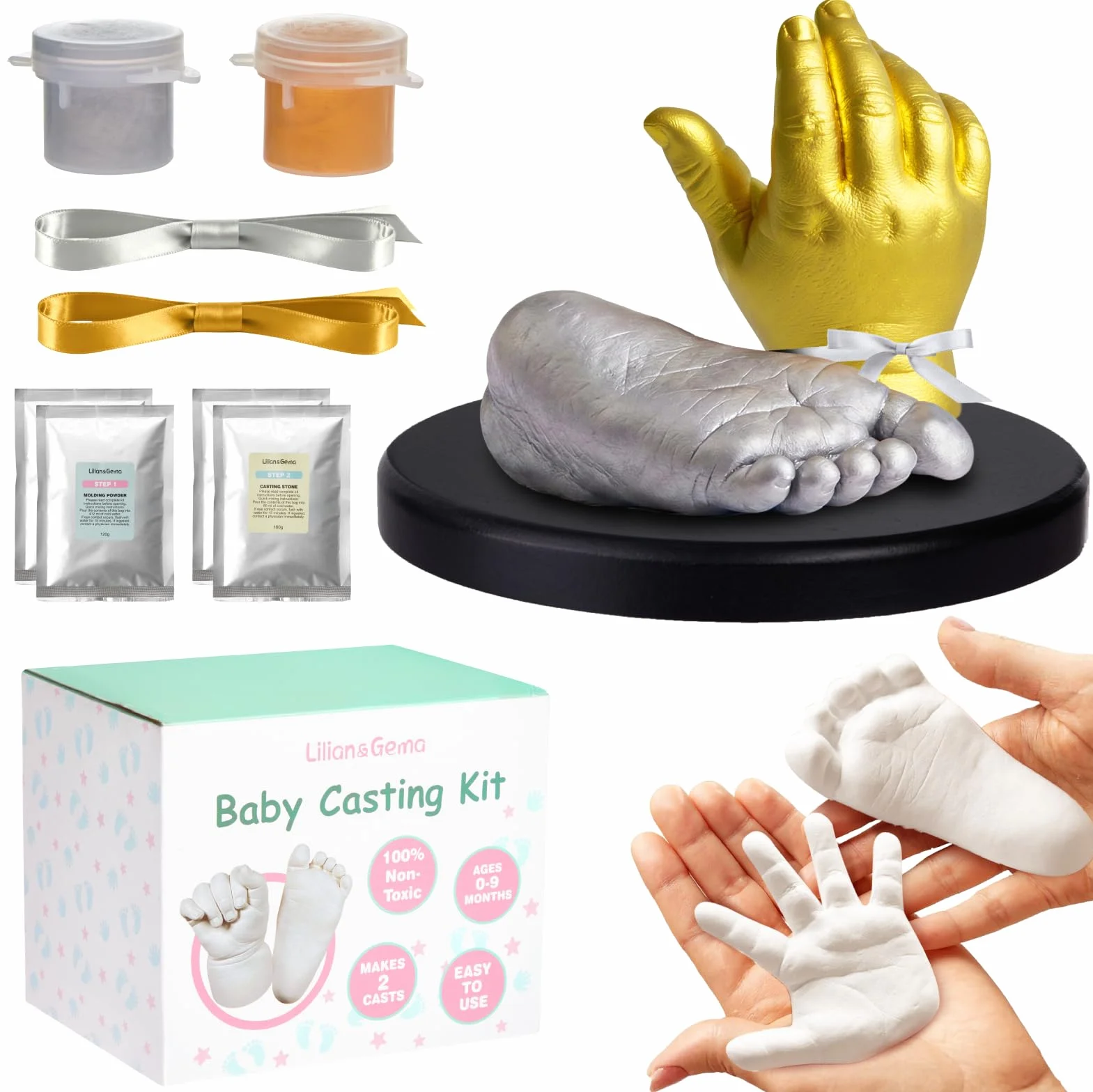 Lilian&Gema Kit Moulage Bébé 0-6 Mois Empreinte Main Pied 3D Souvenir Naissance