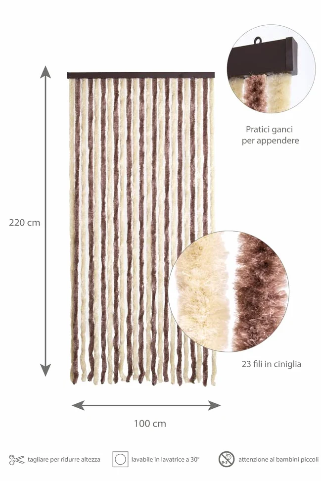 Rideau chenille 100 x 220 cm, beige/marron