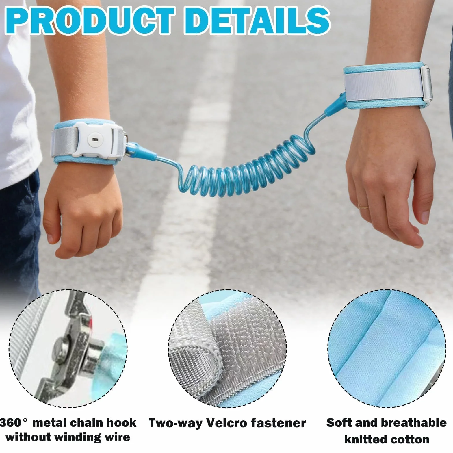 Harnais de Sécurité Enfant Anti-Perte 2.5M 360° Rotation Silicone Fluorescent Bracelet Serrure à clé