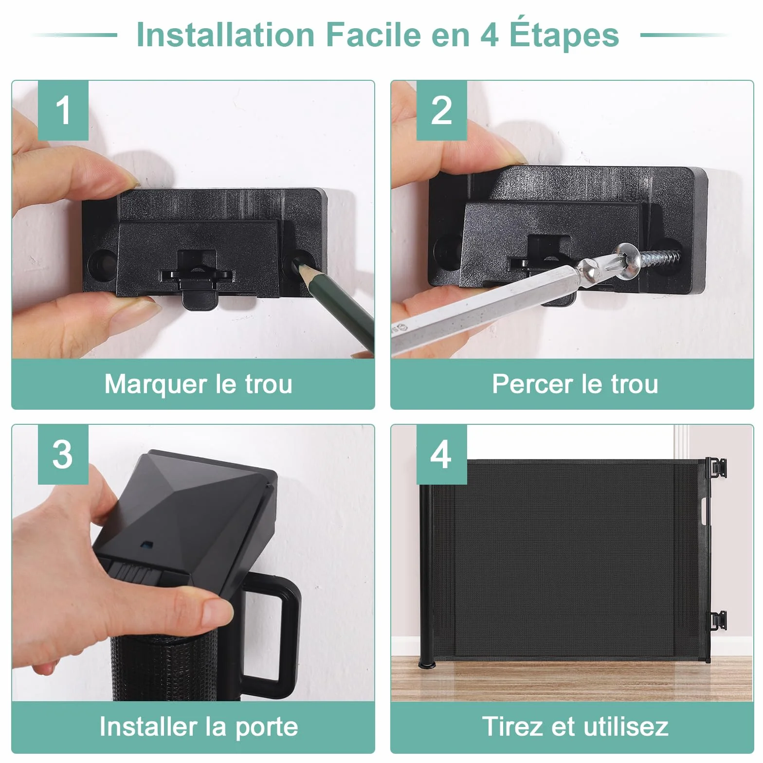 Barrière Sécurité Enfant Chien, Barriere Securite Retractable, Renforcement Fibre Verre, 1.5M