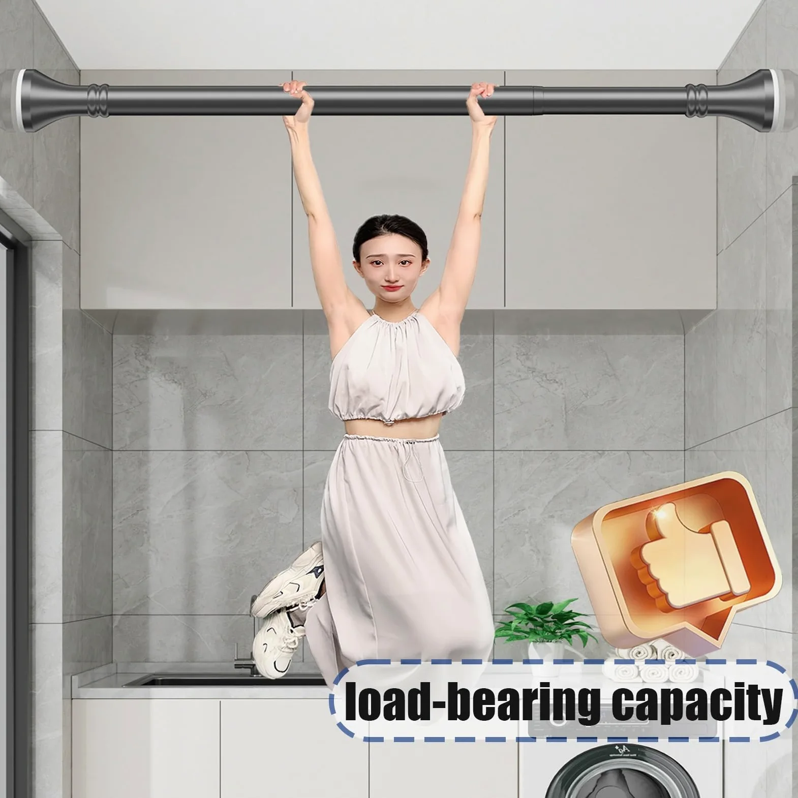 Tringle à rideaux extensible réglable de 200 à 500 cm, pour rideaux de douche et voilage, tringles à rideaux télescopiques en gris (110-190 cm) – Solution polyvalente et peu encombrante