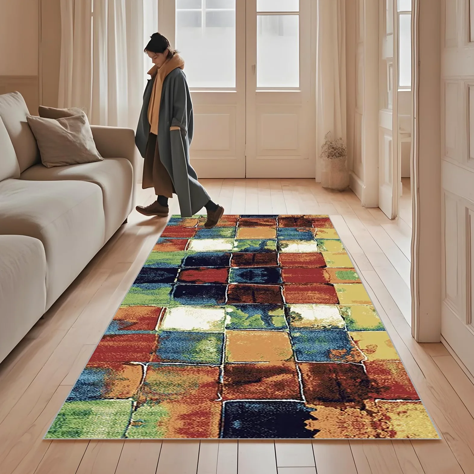 Tapis Cuisine Devant Evier 60 x 140 cm Antidérapant et Lavable Tapis Couloir Long Moderne Motifs Géométriques Tapis d Entree Interieur Tapis de Passage au Metre Tapis de Couloir Salon Chambre
