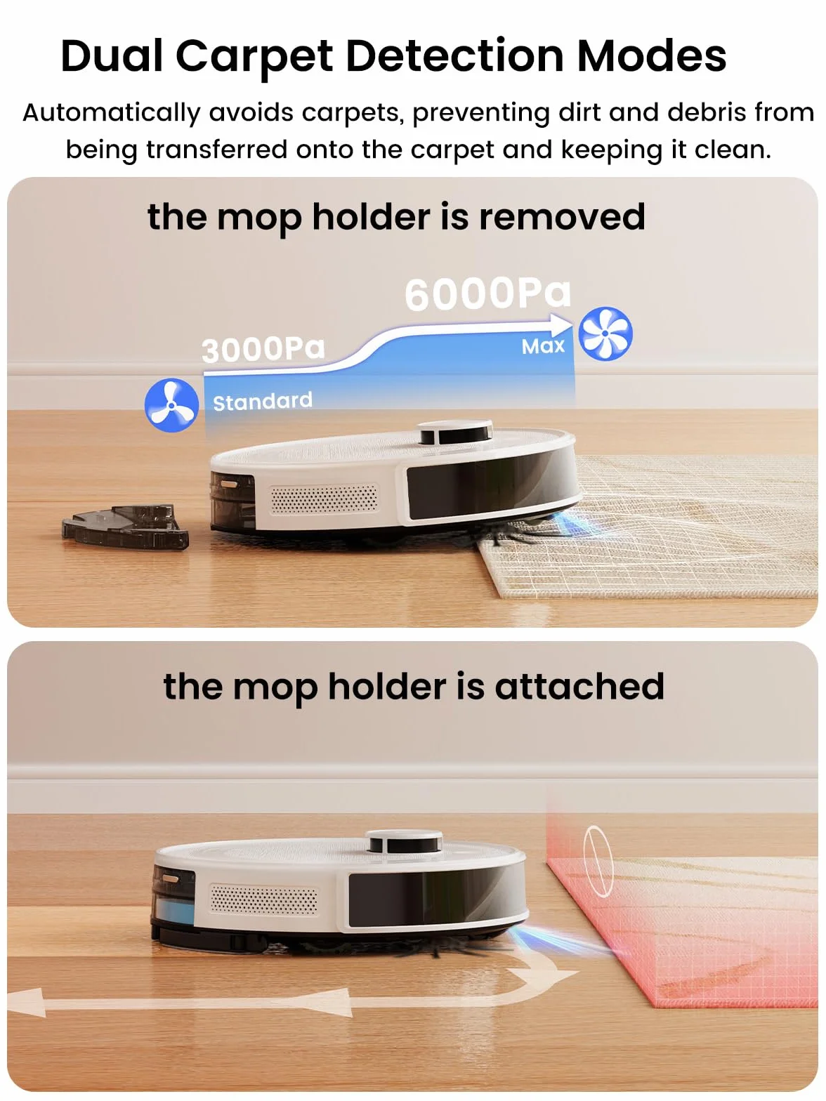 Lefant M2 Plus Aspirateur Robot Laveur avec Station, 6000Pa, Navigation Laser, Évitement d'obstacles PSD