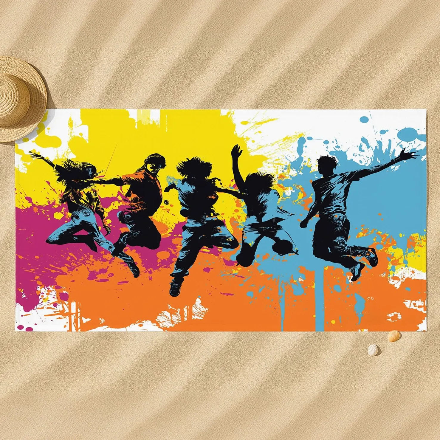 Générique Serviette de Plage Microfibre 230 x 210 CM,Drap de Plage Urbain, Graffiti, Silhouette, Couverture de Plage Absorbante,Couverture de Bain Silhouettes Vibrantes