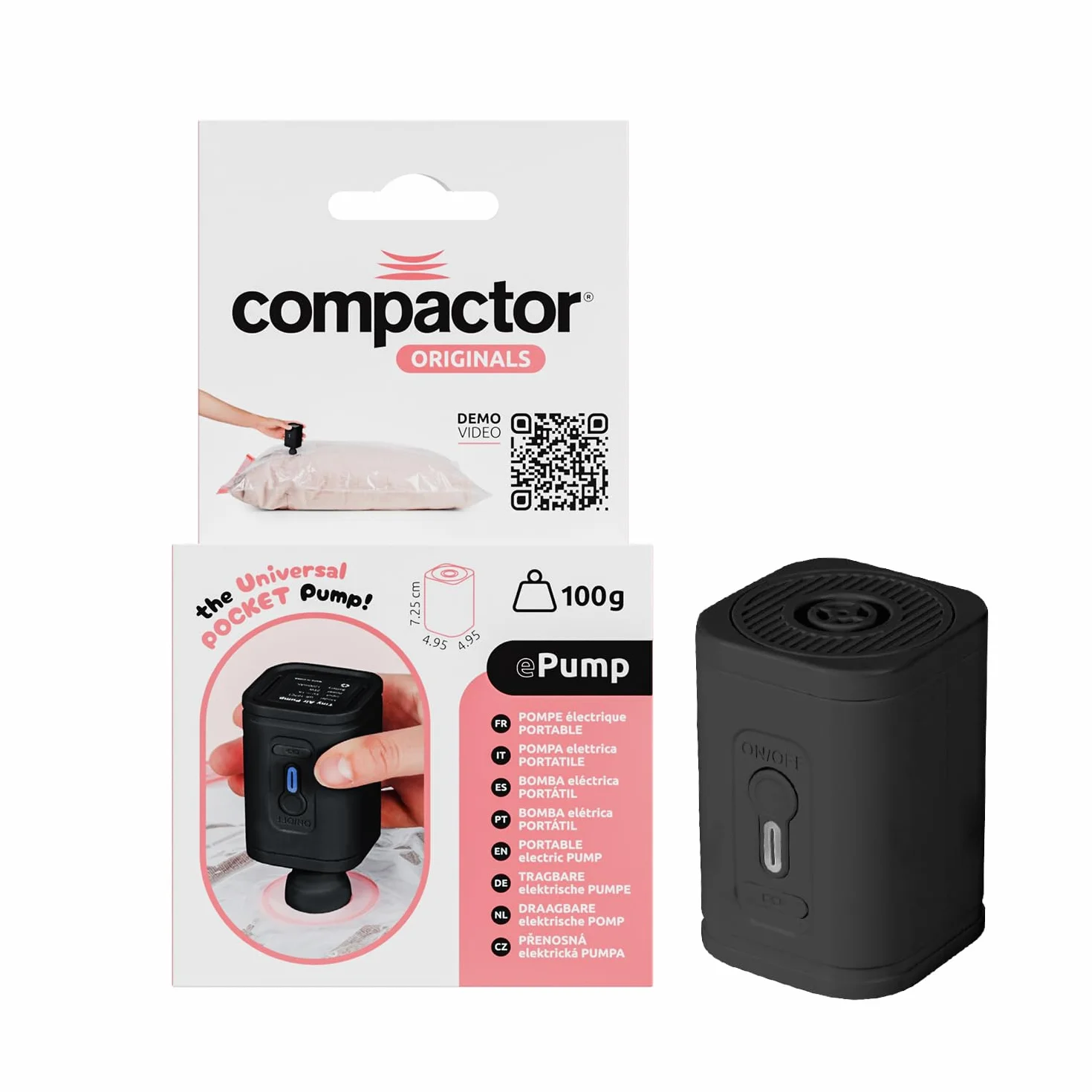 Pompe électrique portable sans fil Compactor pour sacs de rangement sous vide - Recharge USB - Design compact de voyage