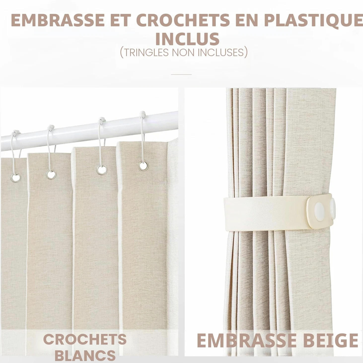 Vatge Rideaux de placard, rideaux de porte de style accordéon pour portes, rideaux plissés pour placard et séparateur de pièce, 1 rideau, 99 x 198 cm, beige