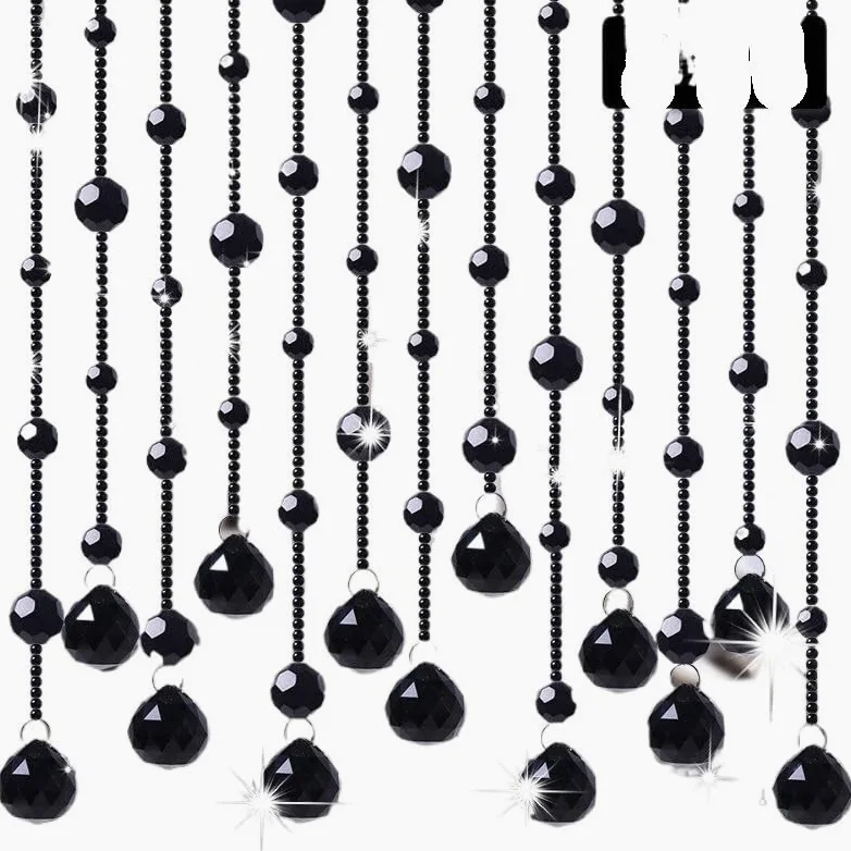 Rideau De Perles De Cristal Rideau de Ficelle Brillant en Perles de Verre Cristal for l'intérieur, for la décoration de Fond de Mariage de Luxe for la Maison(Black,1.2m Height 10 pc)