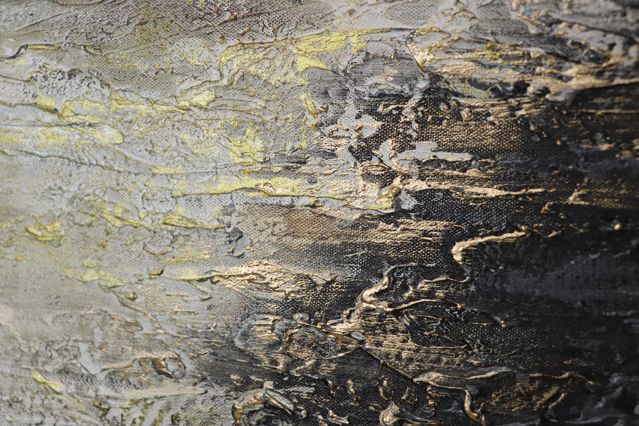 Tableau art abstrait moderne tons gris et noirs avec or 140x70 cm
