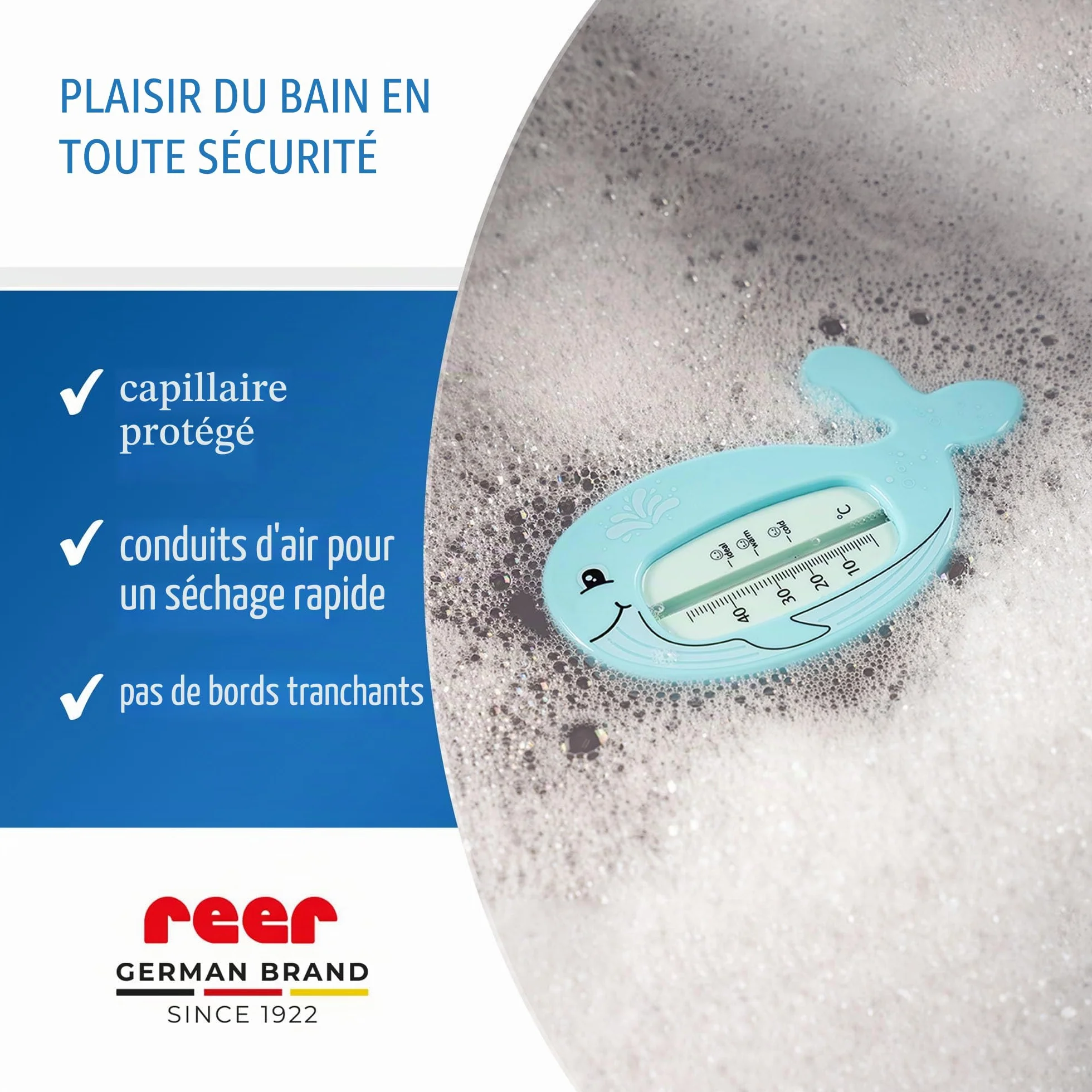 reer MyHappyBath Thermomètre de bain bébé forme baleine - Sans mercure