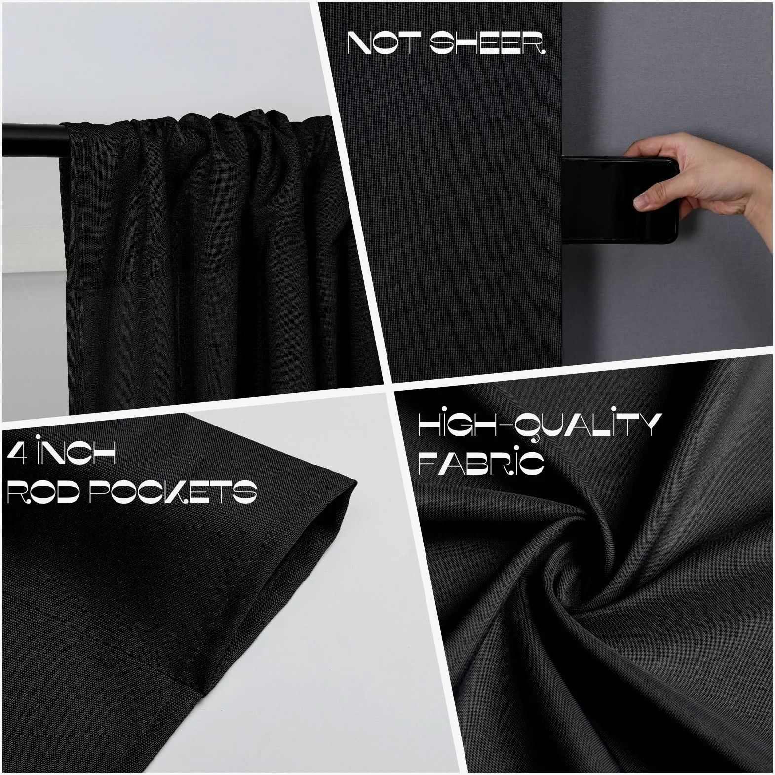 Joydeco Rideau de fond noir sans plis pour Halloween, mariage, fête d'anniversaire, fête à la maison, 1,5 x 2,4 m, 2 panneaux avec passe-tringle
