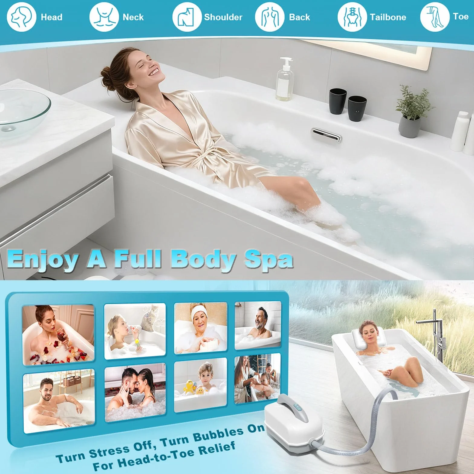 Tapis de Bain à Bulles avec Télécommande 93 Jets 6 Niveaux Lumières LED 7 Couleurs Pompe à Air Améliorée Portable