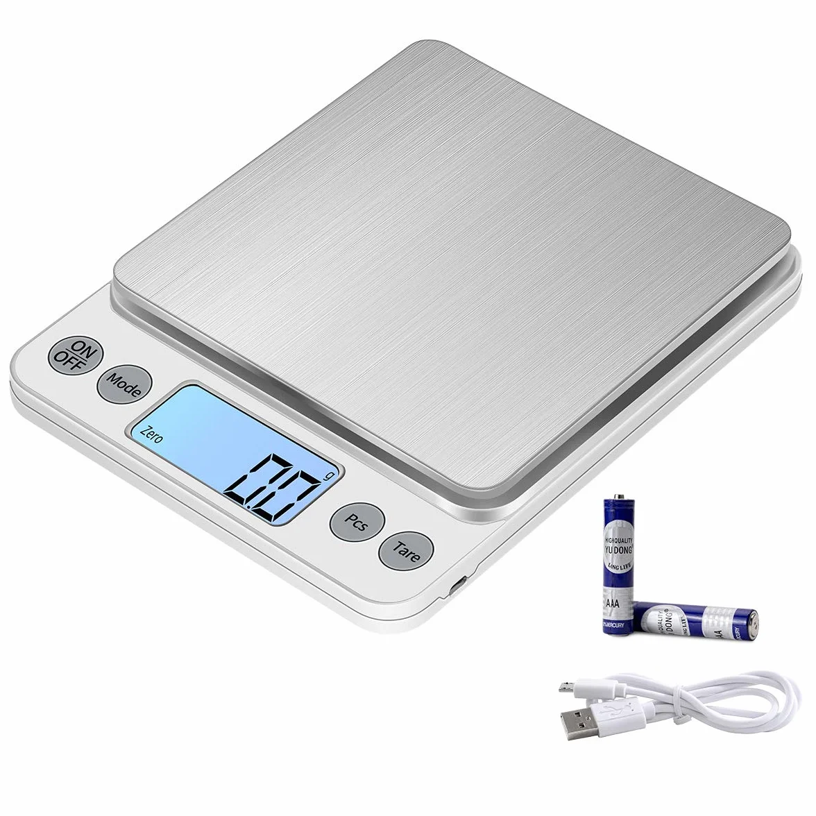 Taille extra large Balance de alimentaire 5kg/0.1g Rechargeable par USB Numérique Balance de Cuisine，PréCision Balance Électronique Plateaux de table de pesée en acier inoxydable