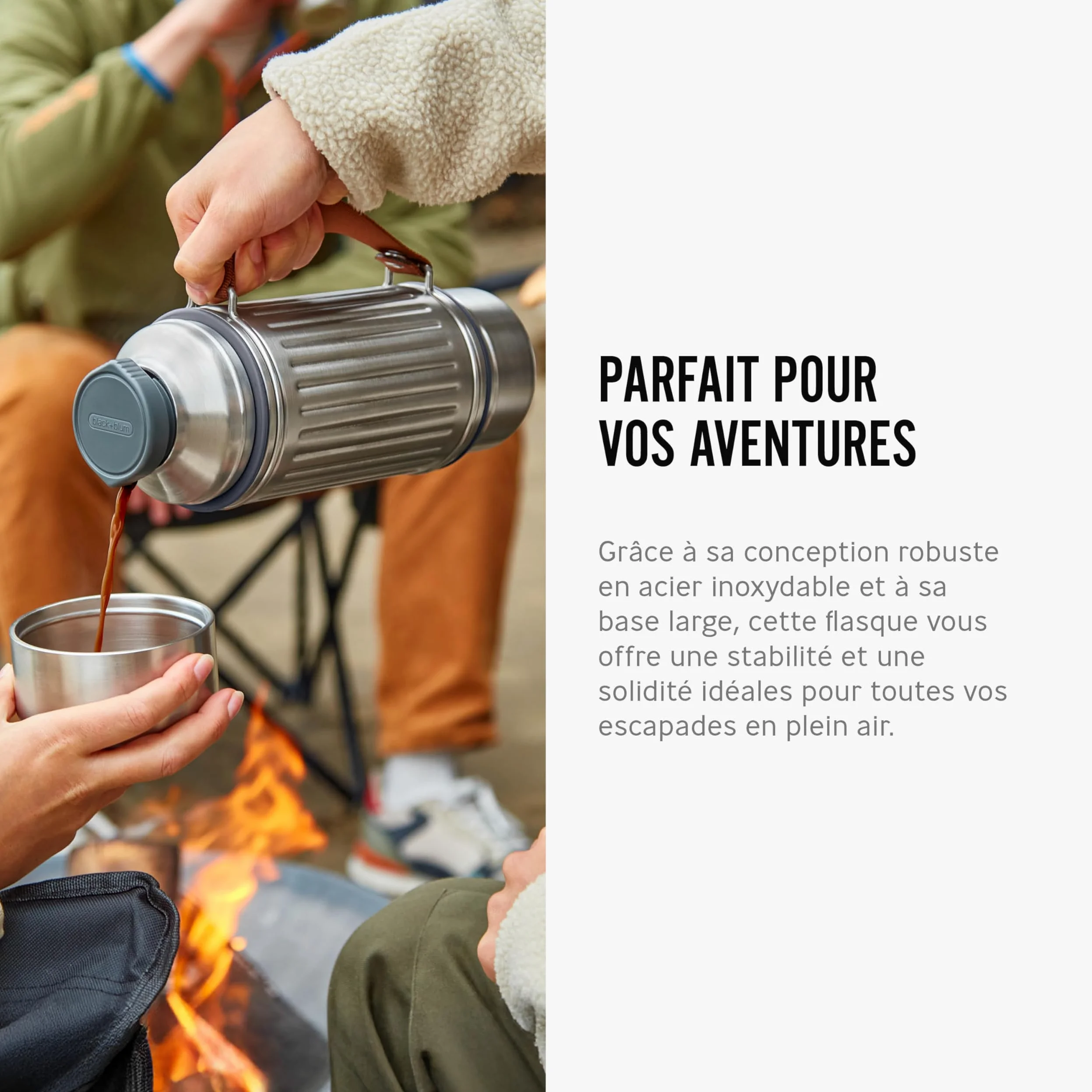 BLACK + BLUM Gourde Isotherme | Explorer Flask En Inox avec 2 Tasses | 1 L | Étanche, Chaud ou Froid 24 h, 2 Tasses Inox Double Paroi, Sangle de Transport, Camping & Plein Air