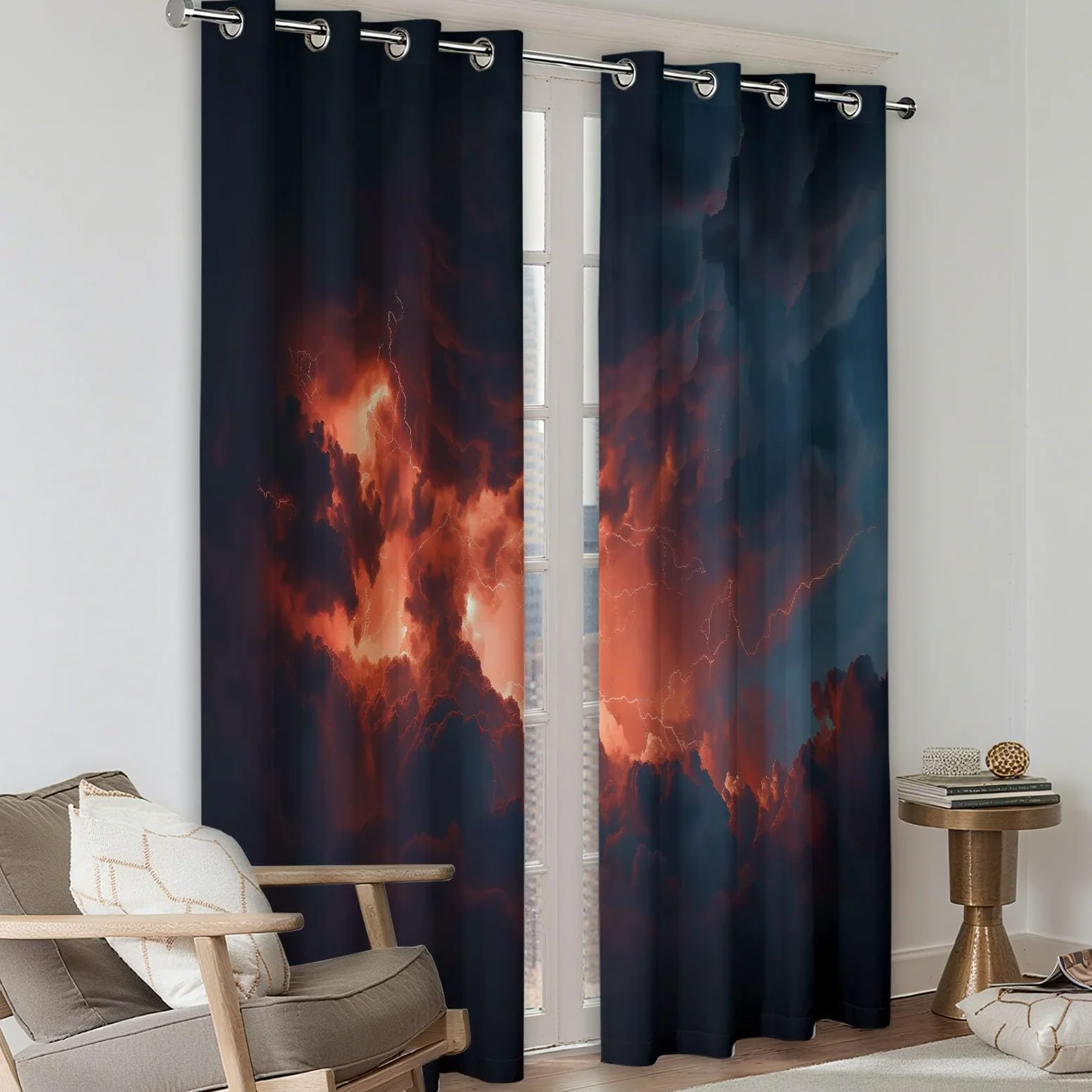 Générique Rideaux Opaques en Nuages Sombres Orage Naturel, Rideau Occultant en Polyester Gris, Rideaux Thermique Isolant Anti-Froid Décoration de Fenêtre pour Salon Chambre Lot de 2 140L x 245H cm