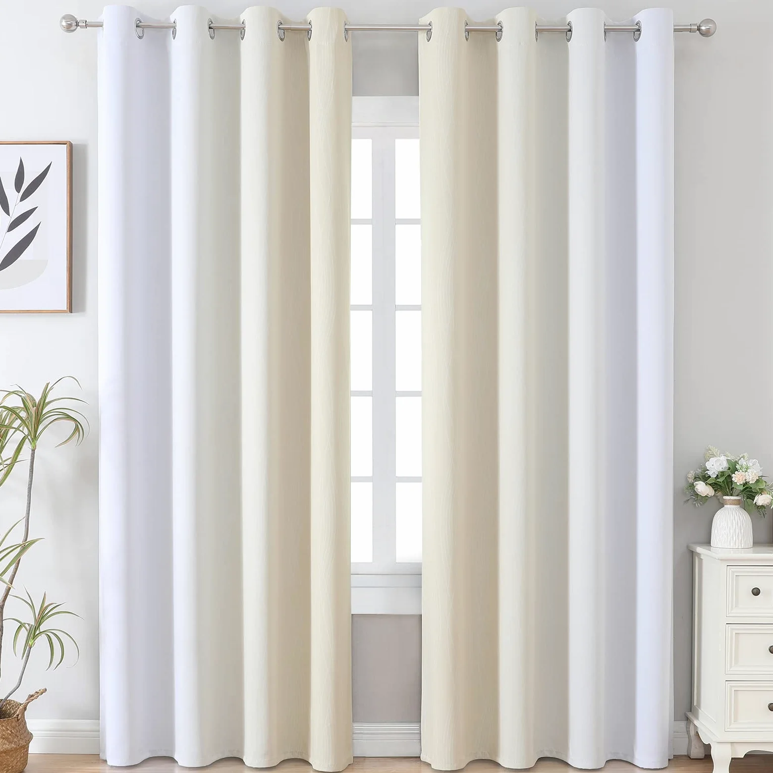 Dégradé Ombre Beige Clair Blanc, Rideau à œillets, Rideaux de fenêtre, thermorideau Anti-Froid, Double Rideau 2 pièces, Rideaux de Chambre à œillets, occultants pour Salon, H 229 x L 132 cm
