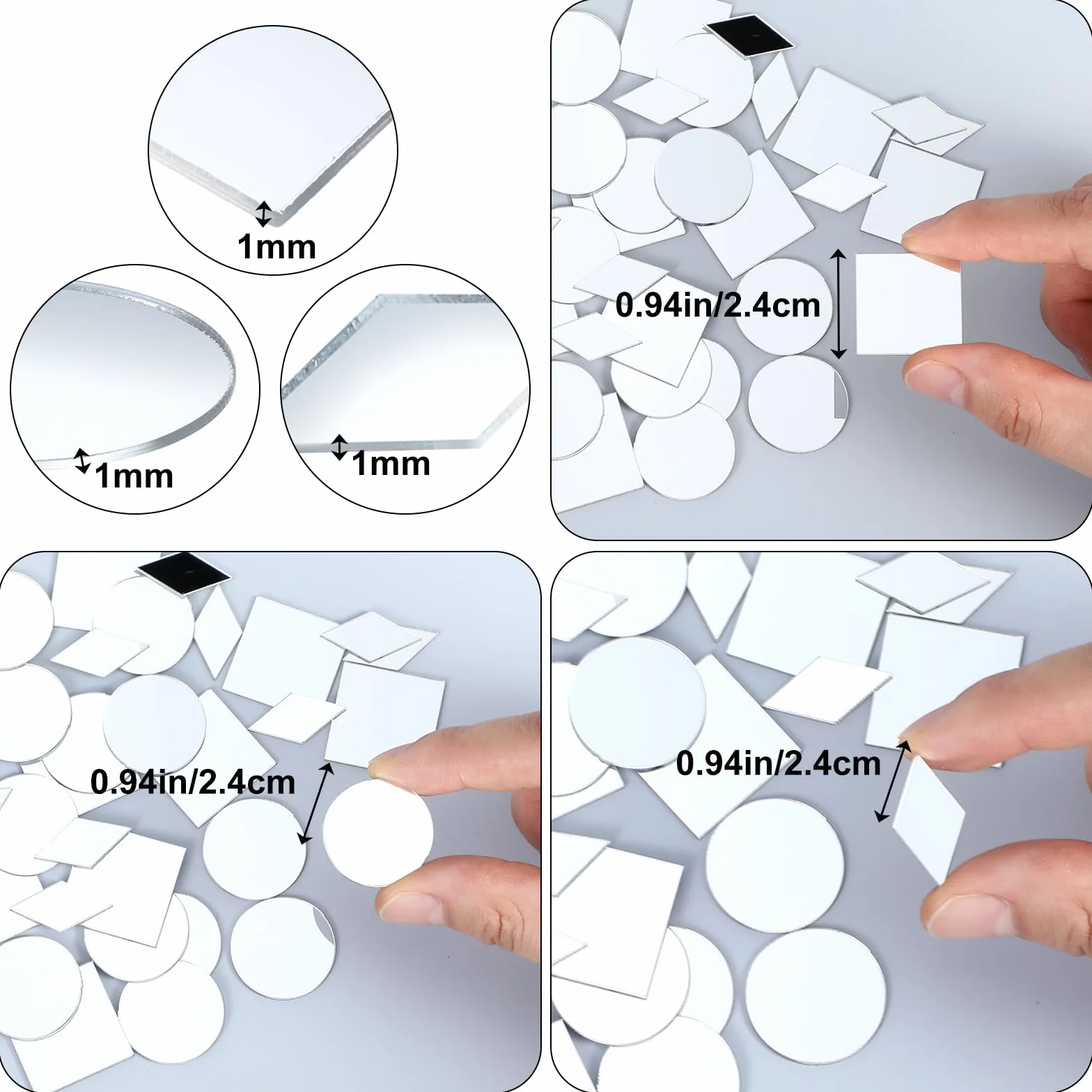 Lot de 150 mini miroirs adhésifs ronds en acrylique 2,5 cm - autocollants amovibles pour décoration DIY et armoire
