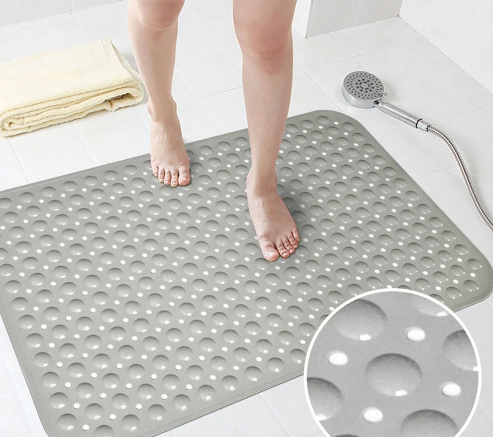 Tapis de Bain Antiderapant Baignoire Non Toxique Caoutchouc Naturel Tapis de Bain Salle de Bain avec Ventouse Gris Clair 58x88cm