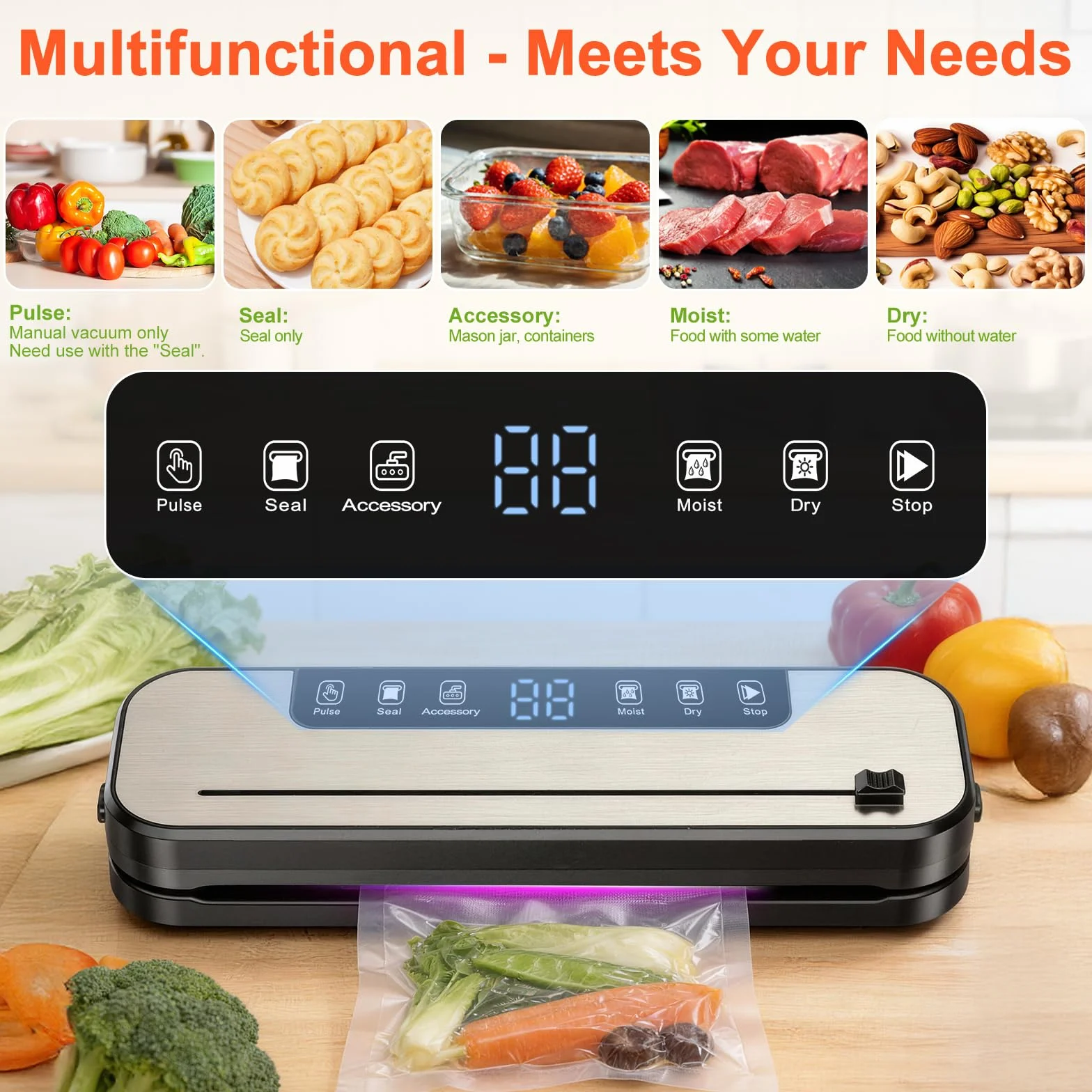 Machine Sous Vide Alimentaire 6 en 1 SHINER, Modes Sec et Humide, UV, 50 Sacs, Scellure 30 cm